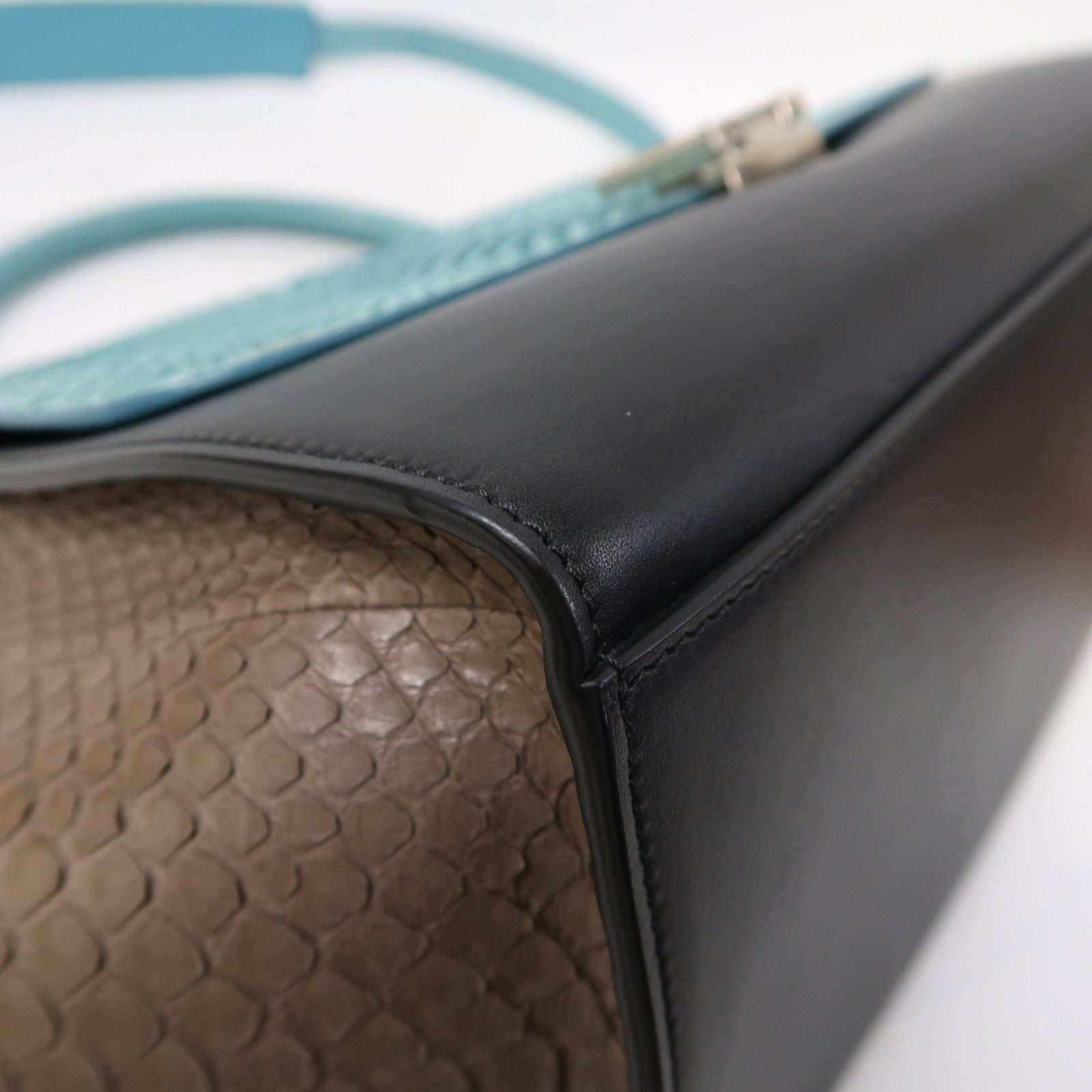 CELINE 蛇皮皮革Trapeze銀扣手挽肩背兩用袋藍色