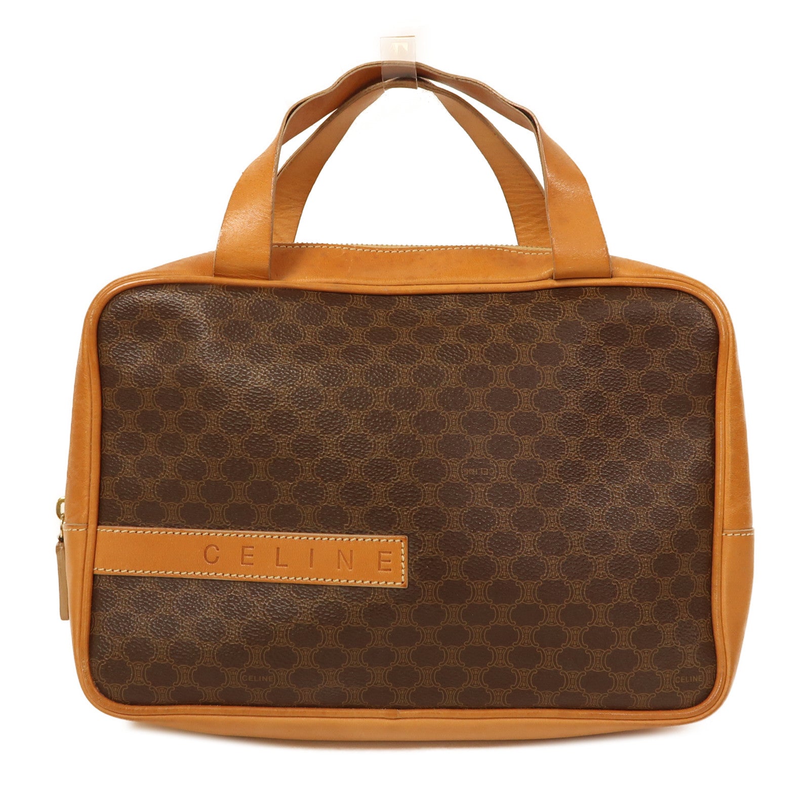 CELINE 塗層帆布/牛皮皮革Vintage Hand Bag金扣手挽袋棕色