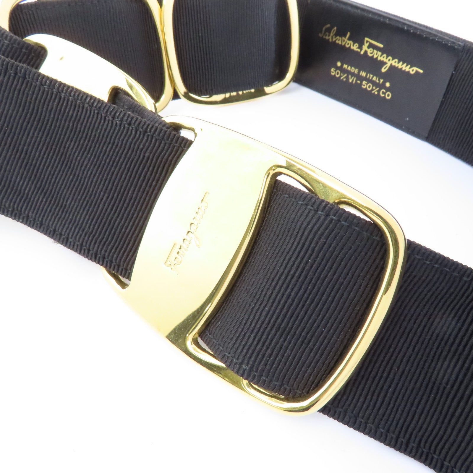 Salvatore Ferragamo 棉/Viscose Belt金扣皮帶黑色