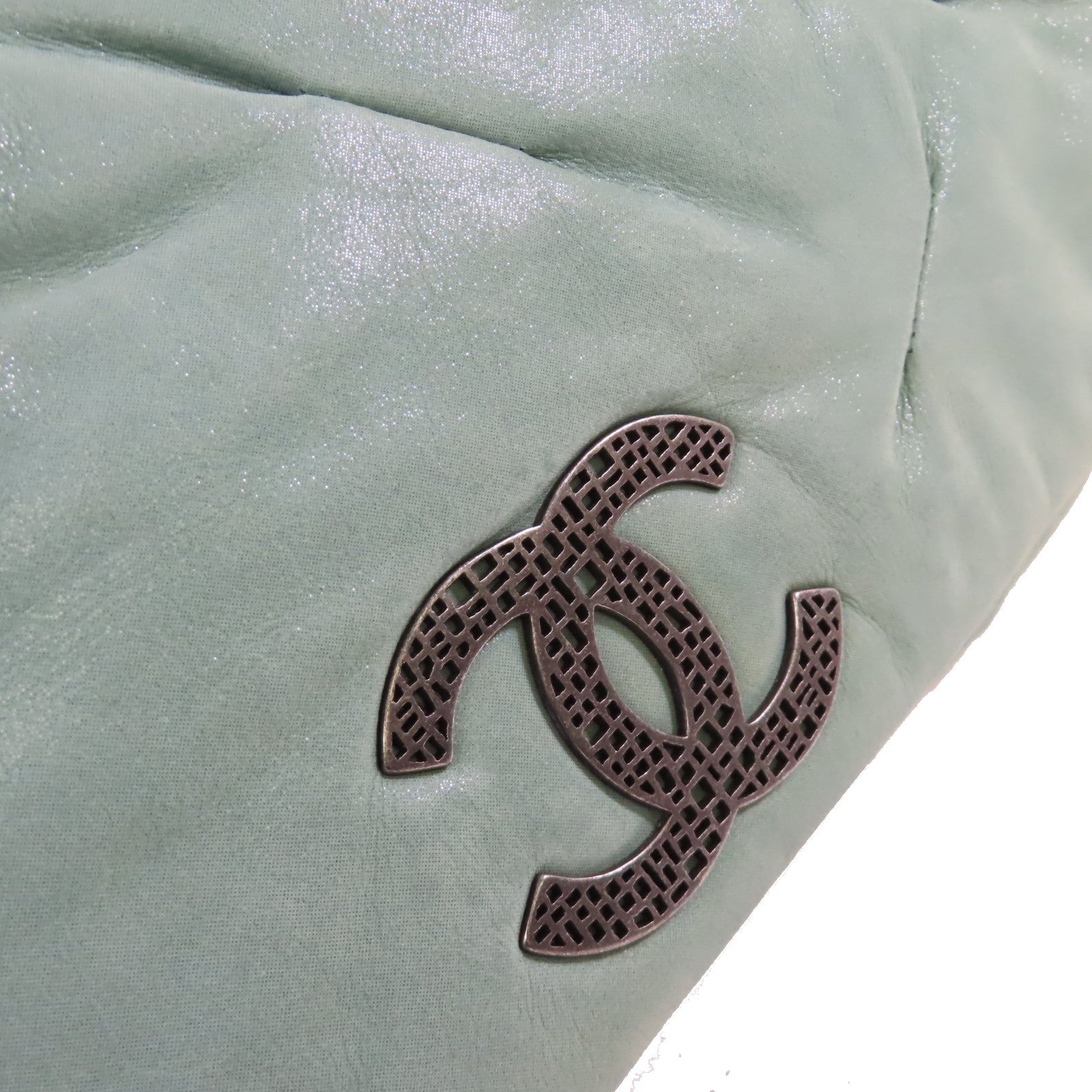 CHANEL 牛皮皮革Chain Shoulder Bag銀扣鏈帶肩背袋綠色