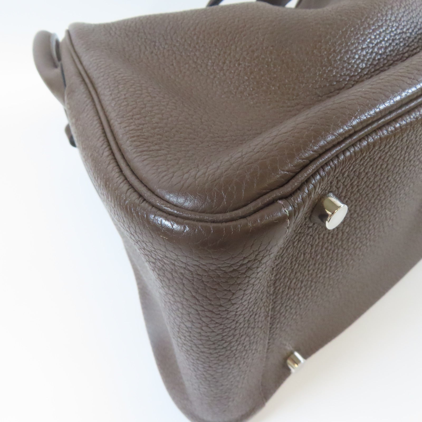 HERMES 【激減優惠】Clemence皮革Lindy 30銀扣肩背袋巧克力色
