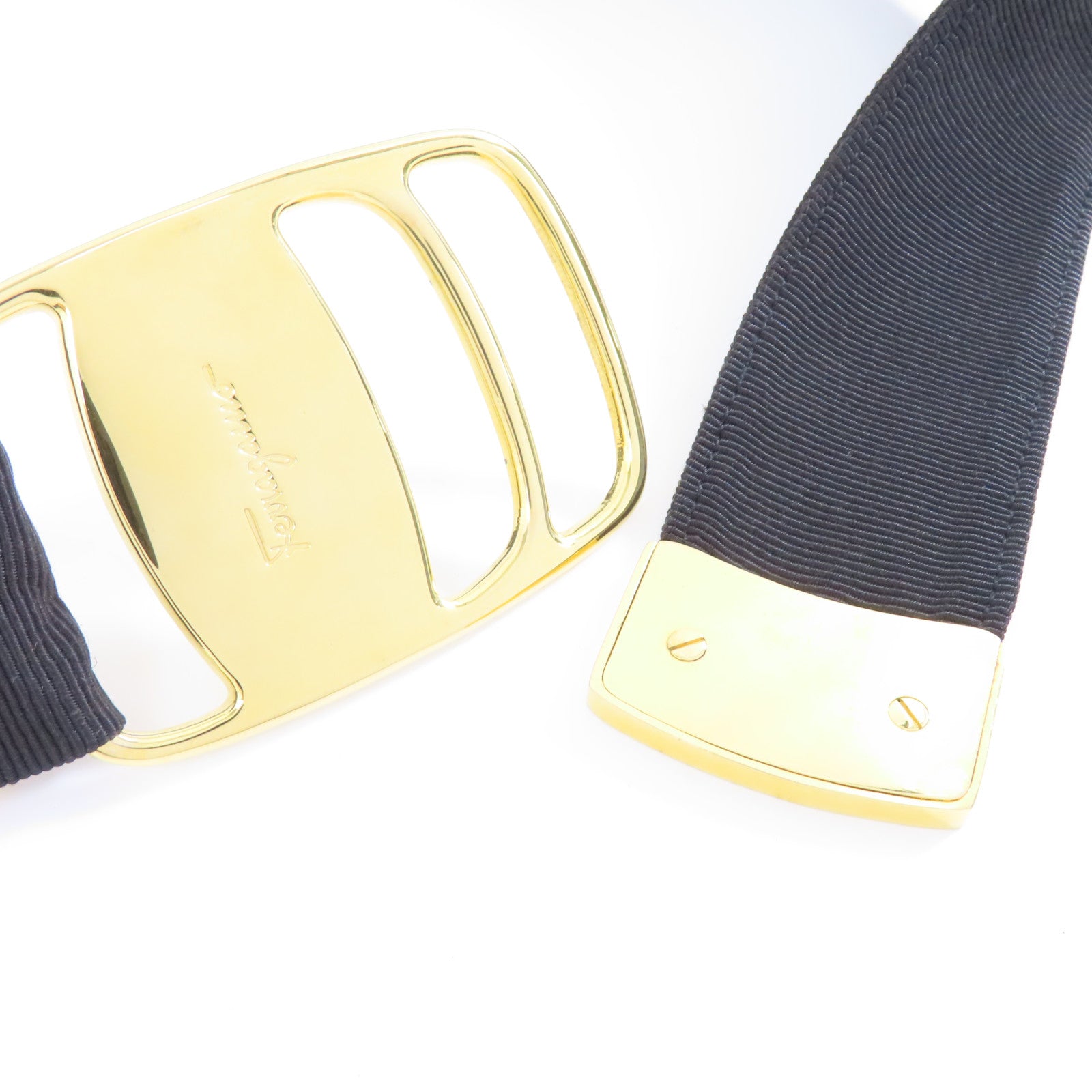Salvatore Ferragamo 棉/Viscose Belt金扣皮帶黑色