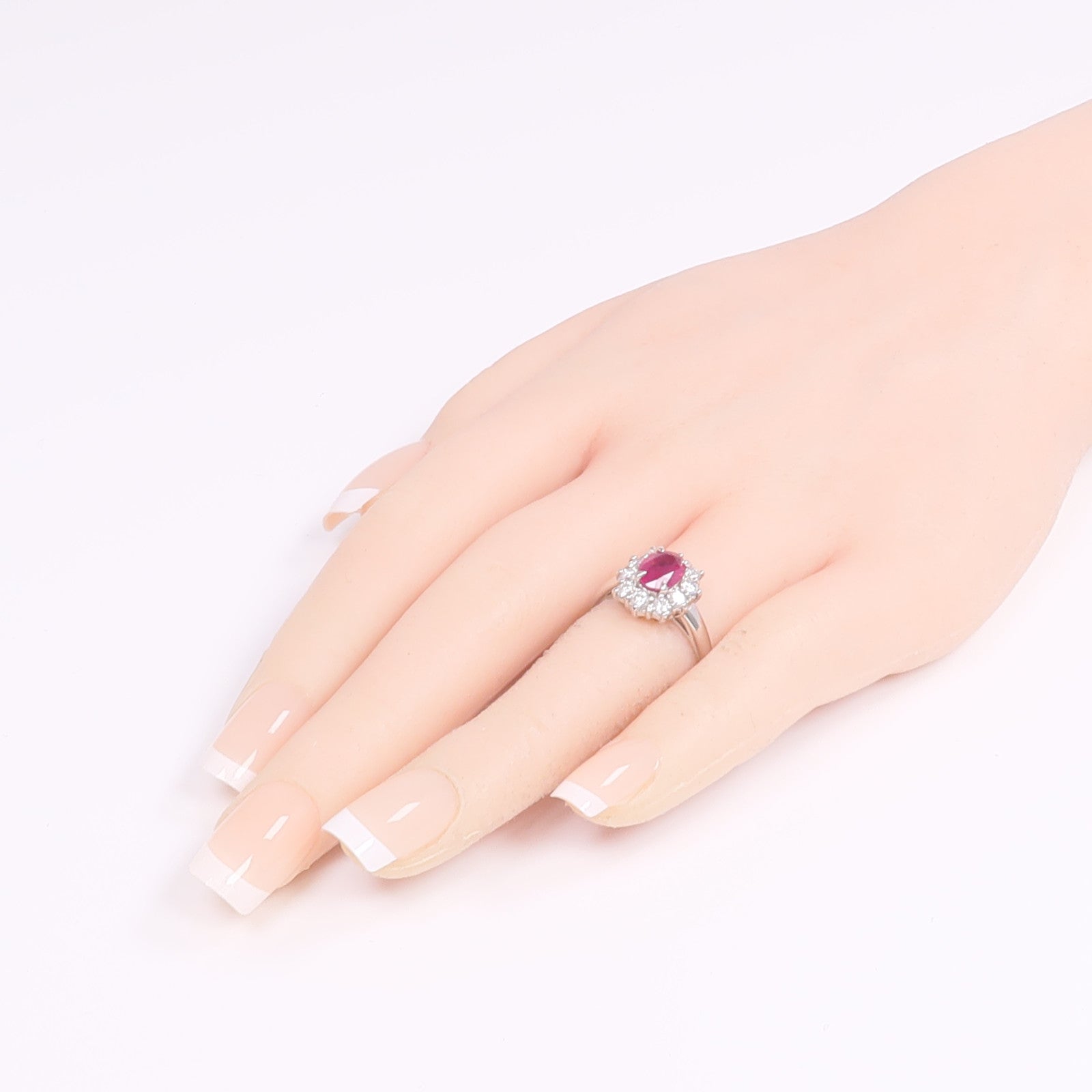 JEWELRY PT850鉑金Ruby Diamond Ring紅寶石/鑽石戒指US#7
