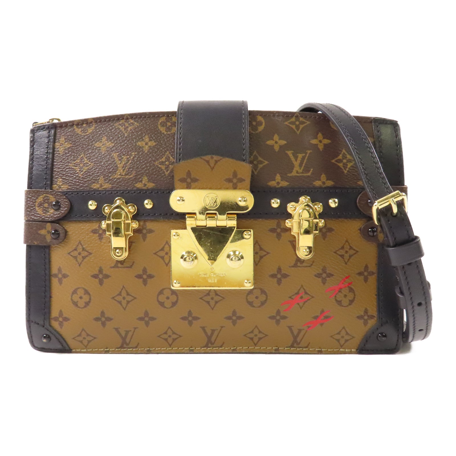 LOUIS VUITTON Monogram Reverse Trunk Clutch金扣肩背袋棕色