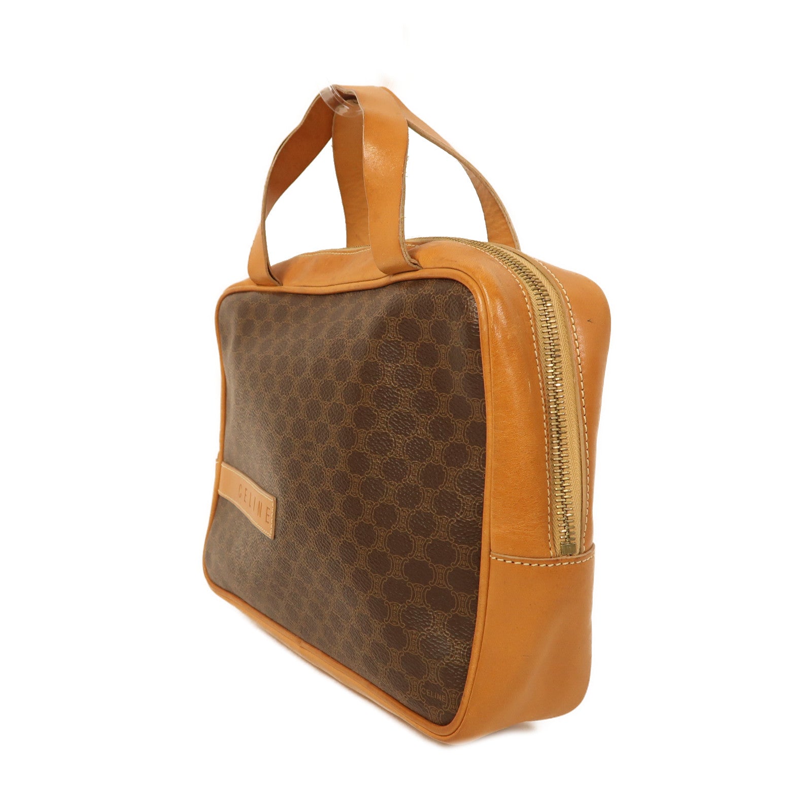 CELINE 塗層帆布/牛皮皮革Vintage Hand Bag金扣手挽袋棕色