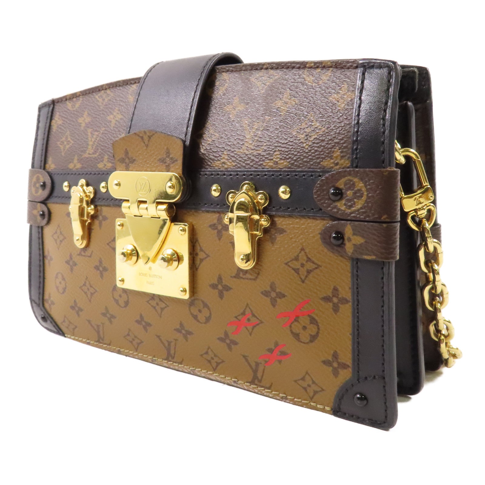 LOUIS VUITTON Monogram Reverse Trunk Clutch金扣肩背袋棕色