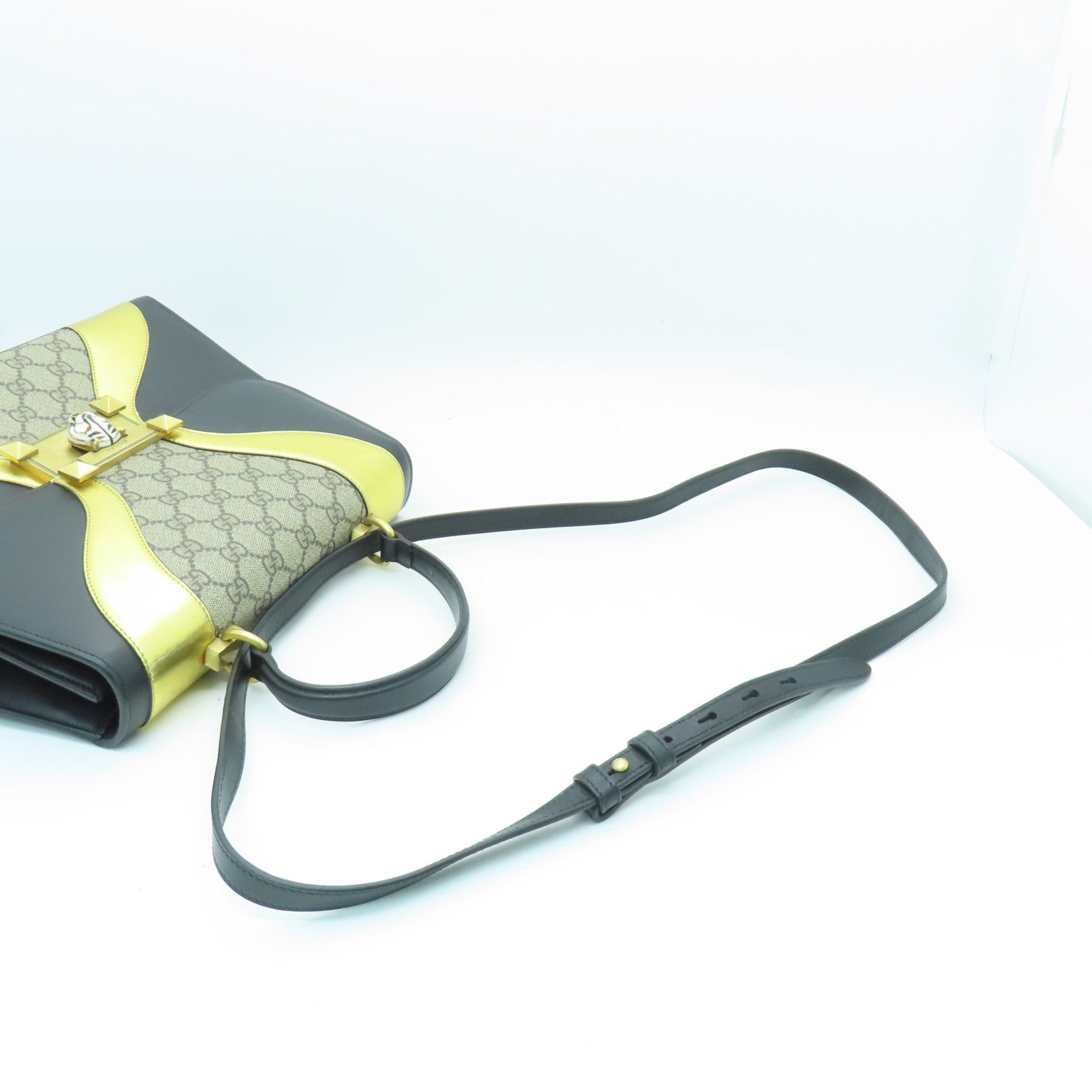 GUCCI 【清倉大減價】皮革/塗層帆布2way Shoulder Bag金扣手挽肩背兩用袋黑色