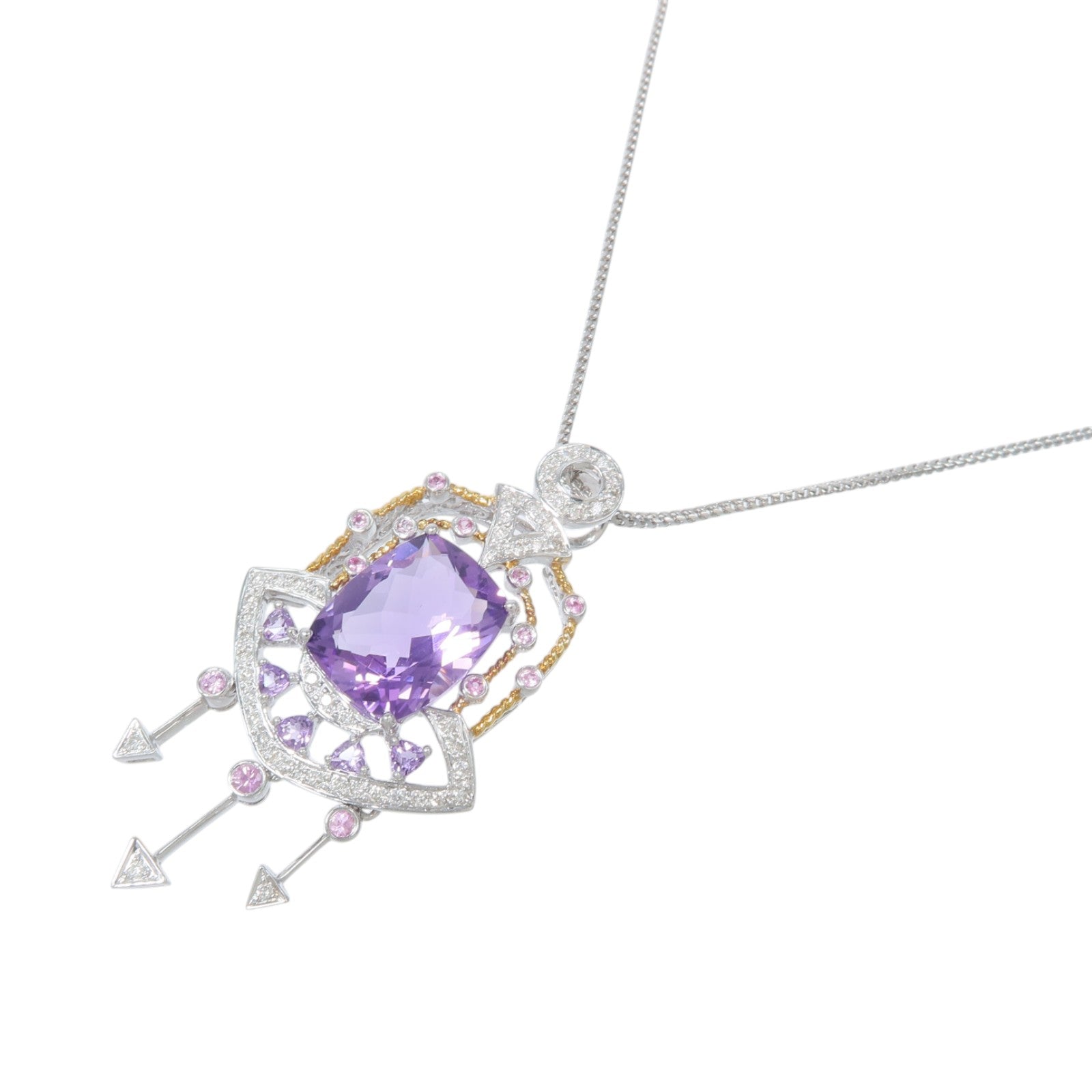 JEWELRY 18K白金/黃金Amethyst Pink Sapphire Diamond Necklace紫水晶/粉紅藍寶石/鑽石項鍊