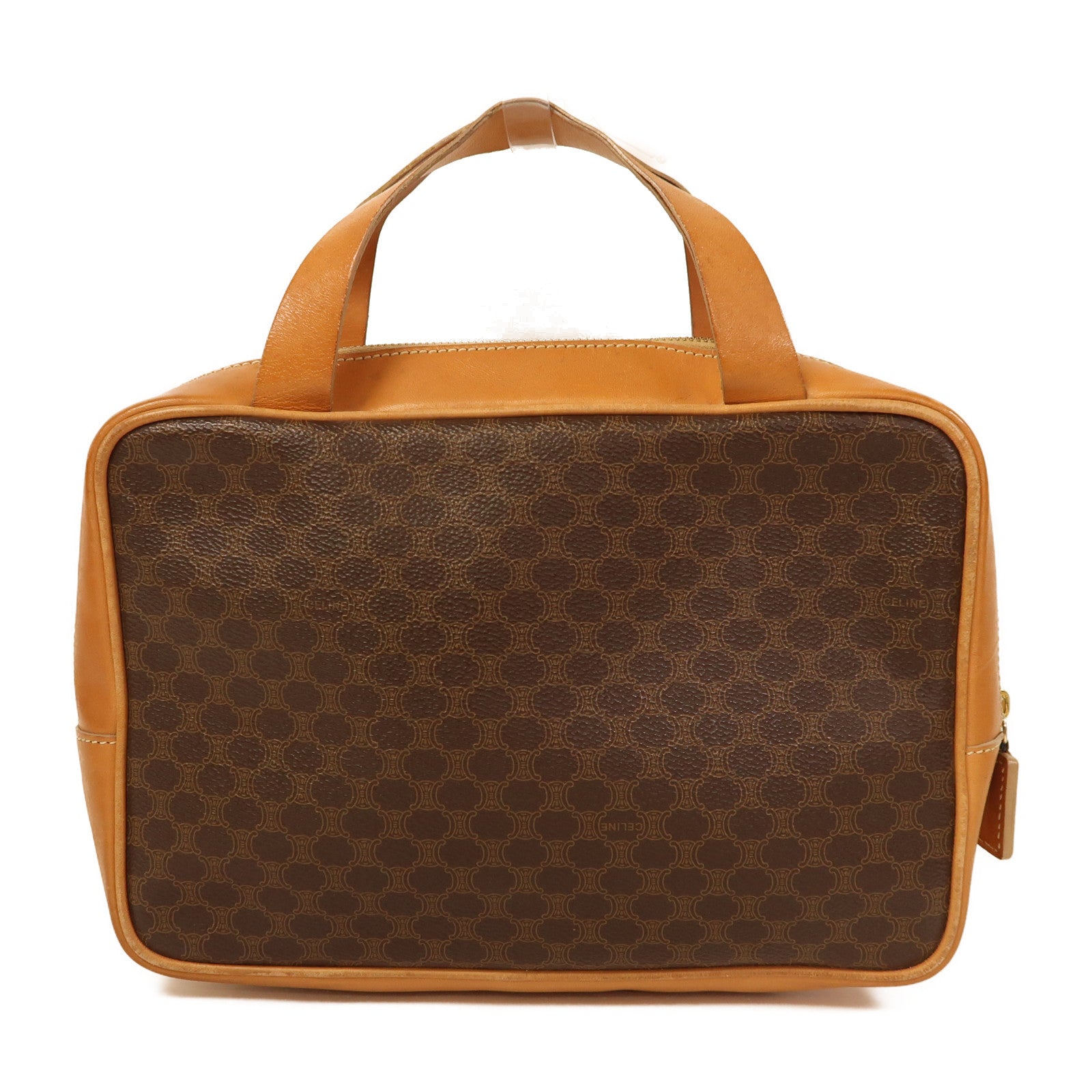 CELINE 塗層帆布/牛皮皮革Vintage Hand Bag金扣手挽袋棕色