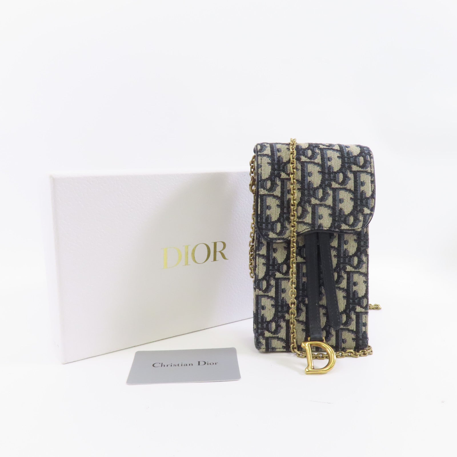 Dior 帆布Chain Shoulder Bag金扣鏈帶肩背袋藍色
