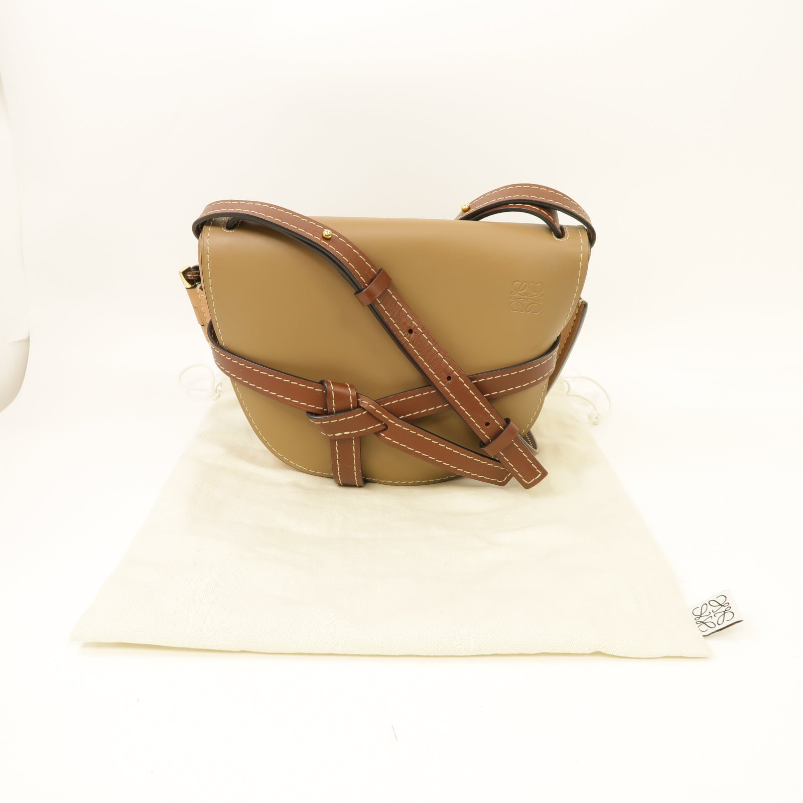 LOEWE 牛皮皮革Gate Small金扣肩背袋棕色