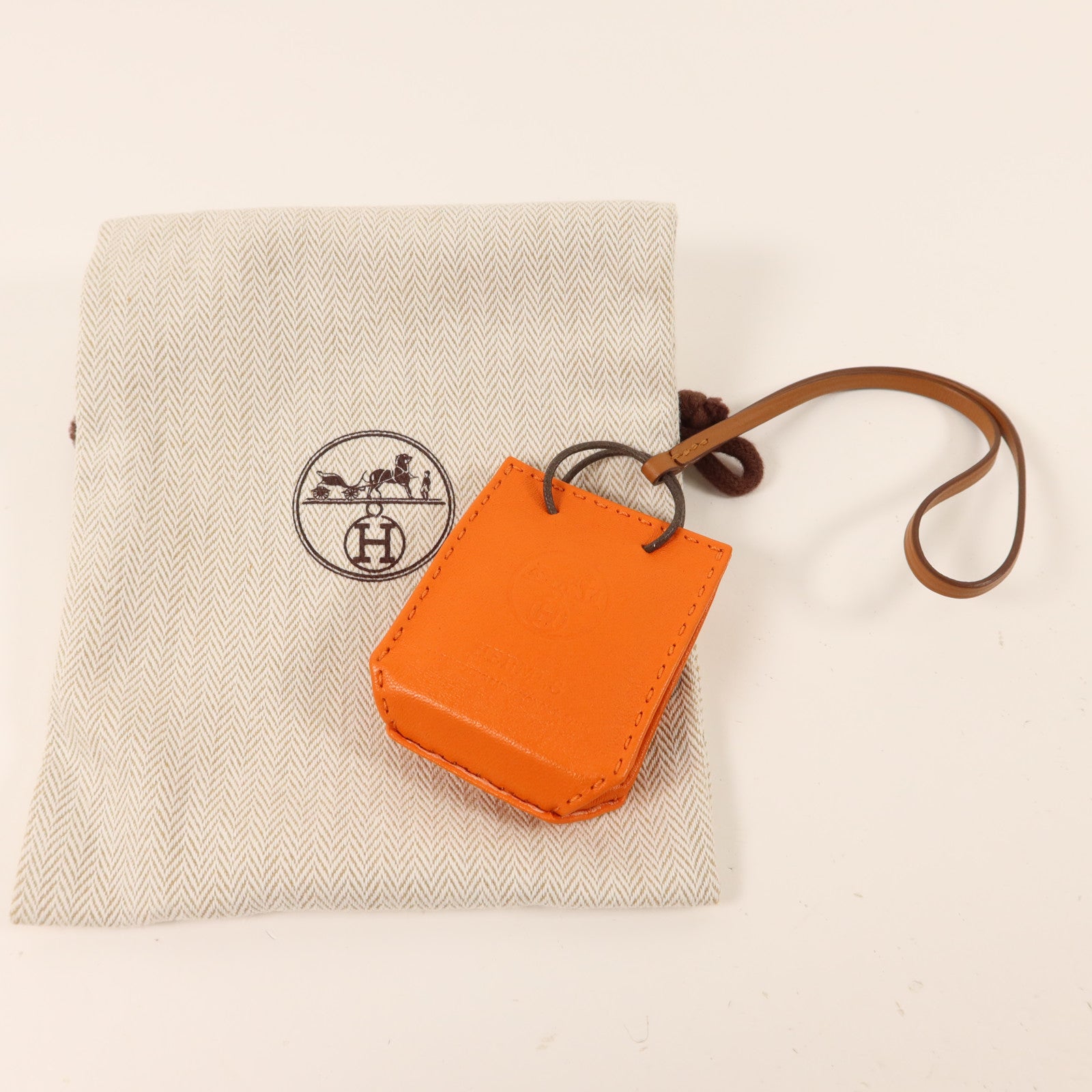 HERMES Milo皮革/Swift皮革Sac Orange Charm掛飾