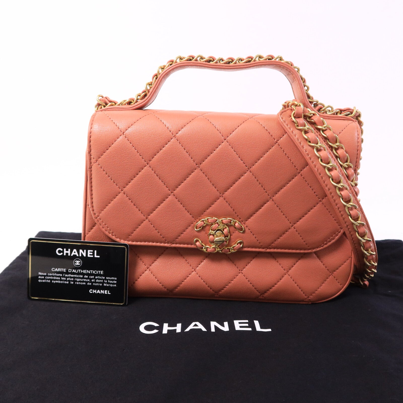 CHANEL 牛皮皮革Top Handle Messenger手挽肩背兩用袋