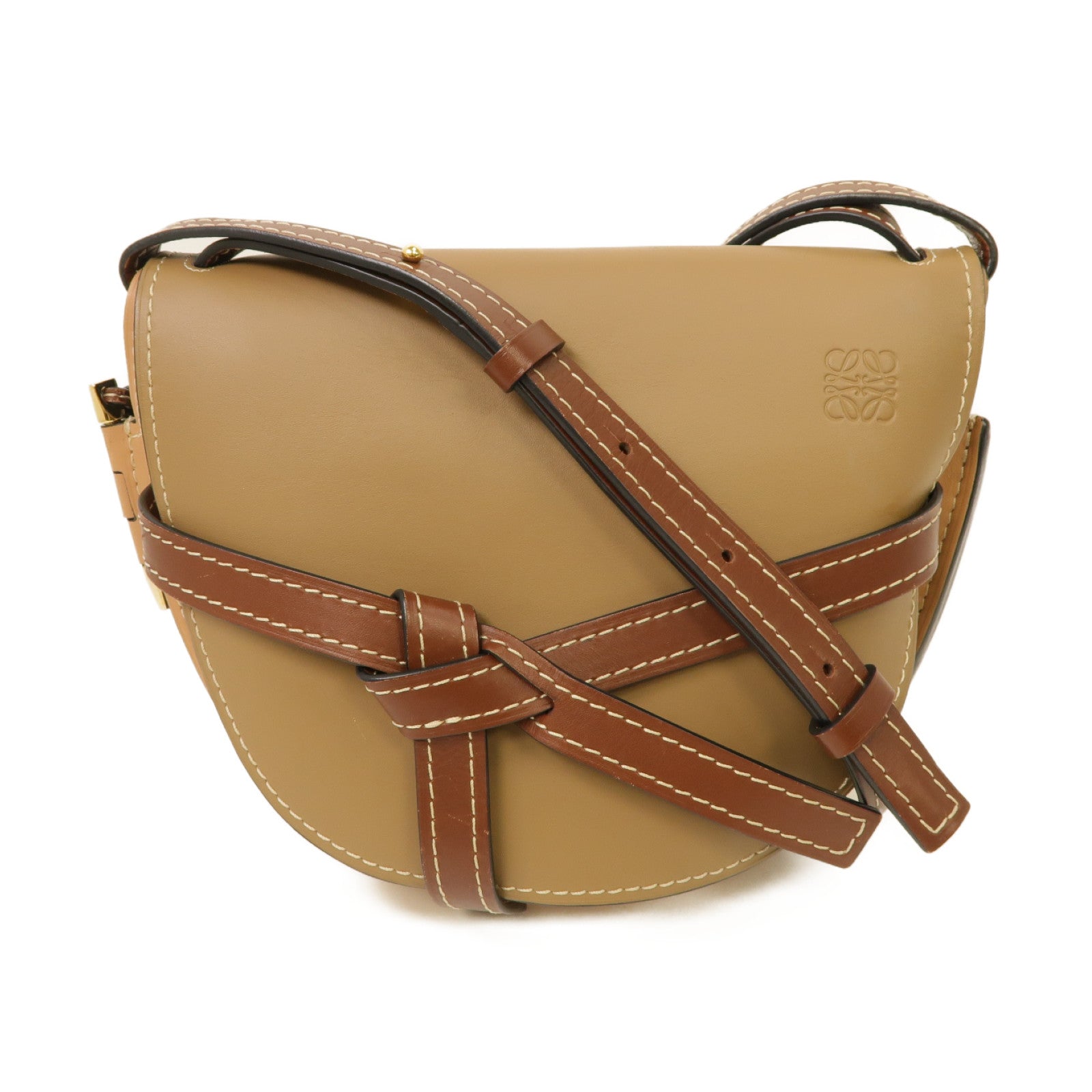 LOEWE 牛皮皮革Gate Small金扣肩背袋棕色