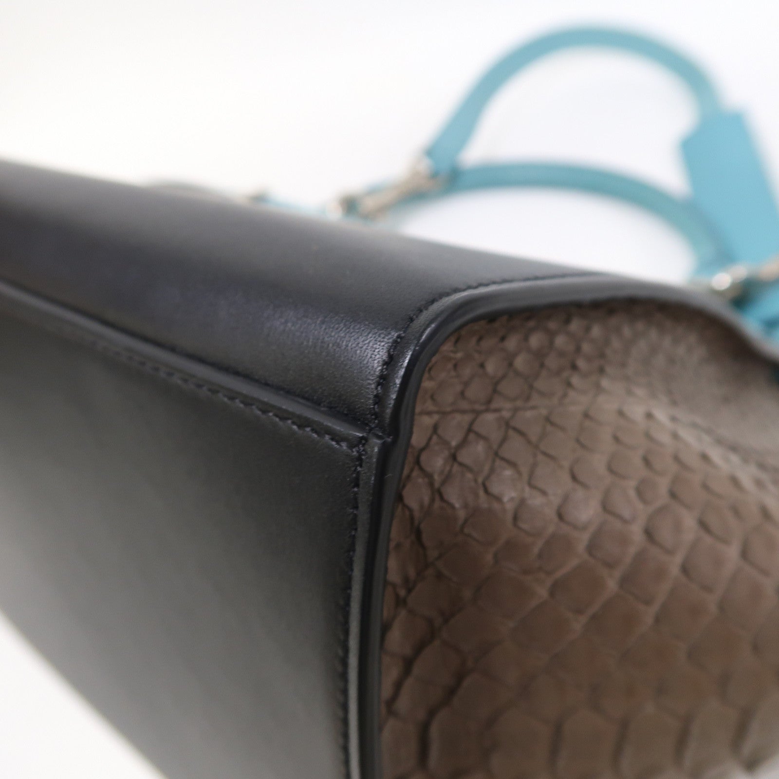 CELINE 蛇皮皮革Trapeze銀扣手挽肩背兩用袋藍色