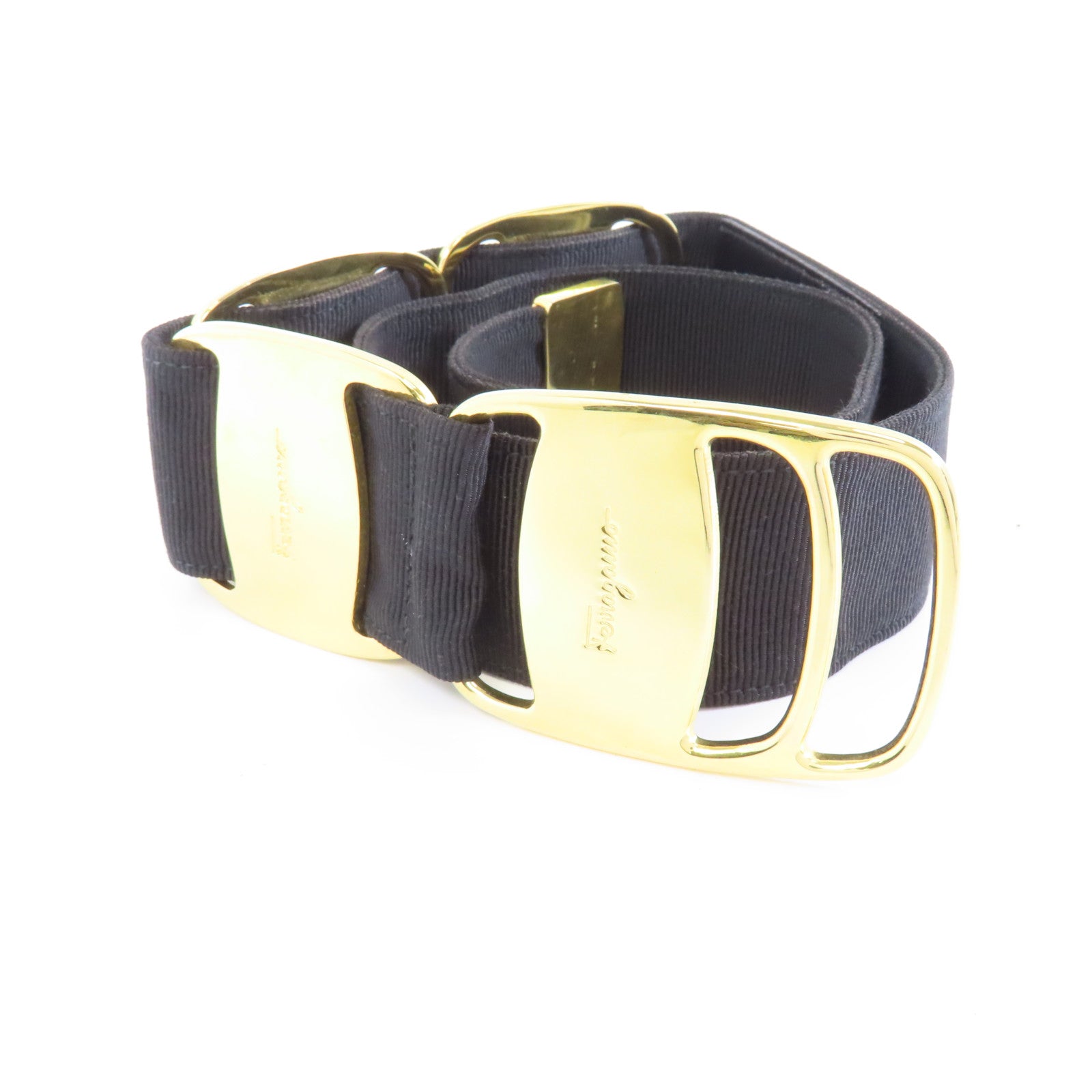 Salvatore Ferragamo 棉/Viscose Belt金扣皮帶黑色