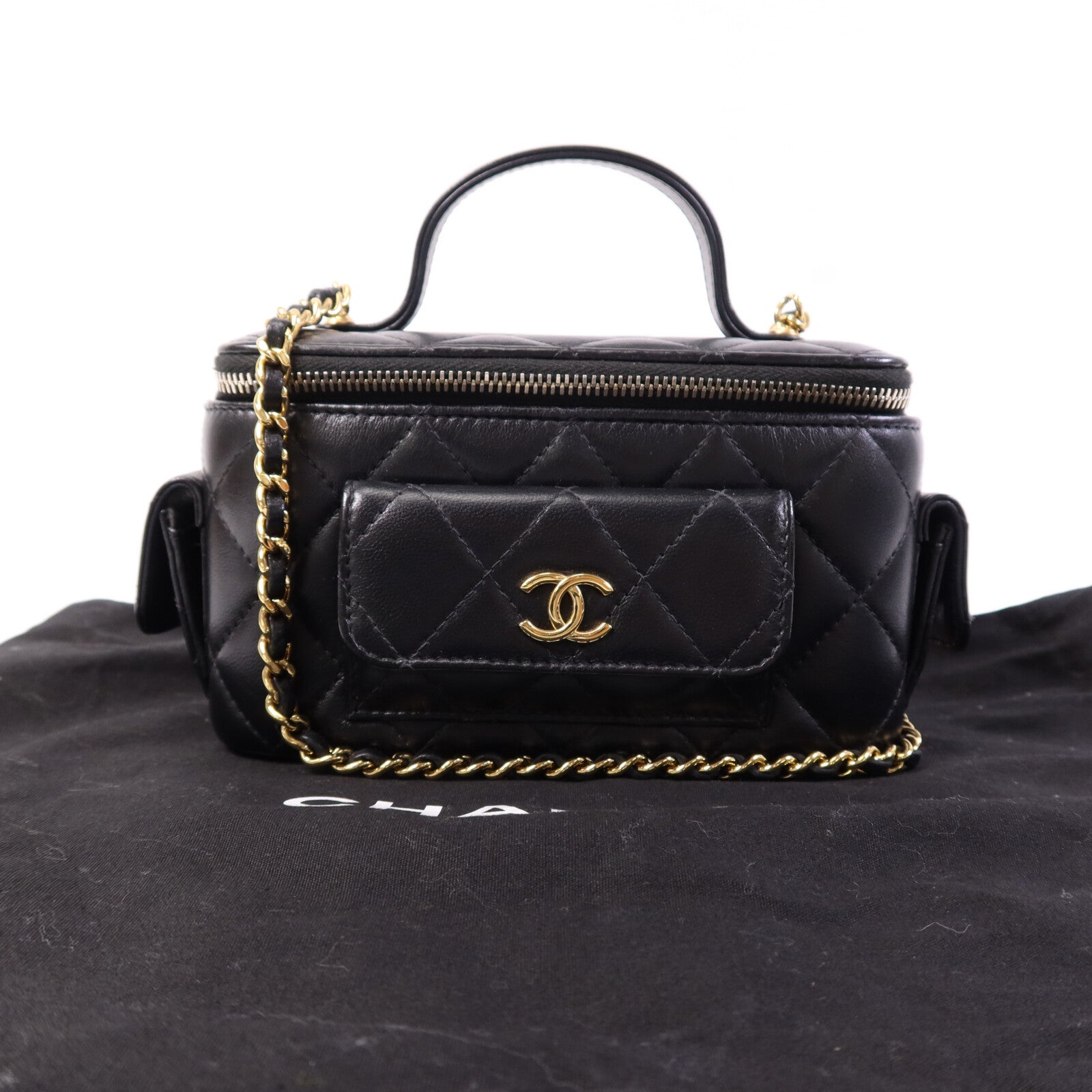 CHANEL 【激減優惠】羊皮皮革Vanity Case金扣鏈帶肩背袋