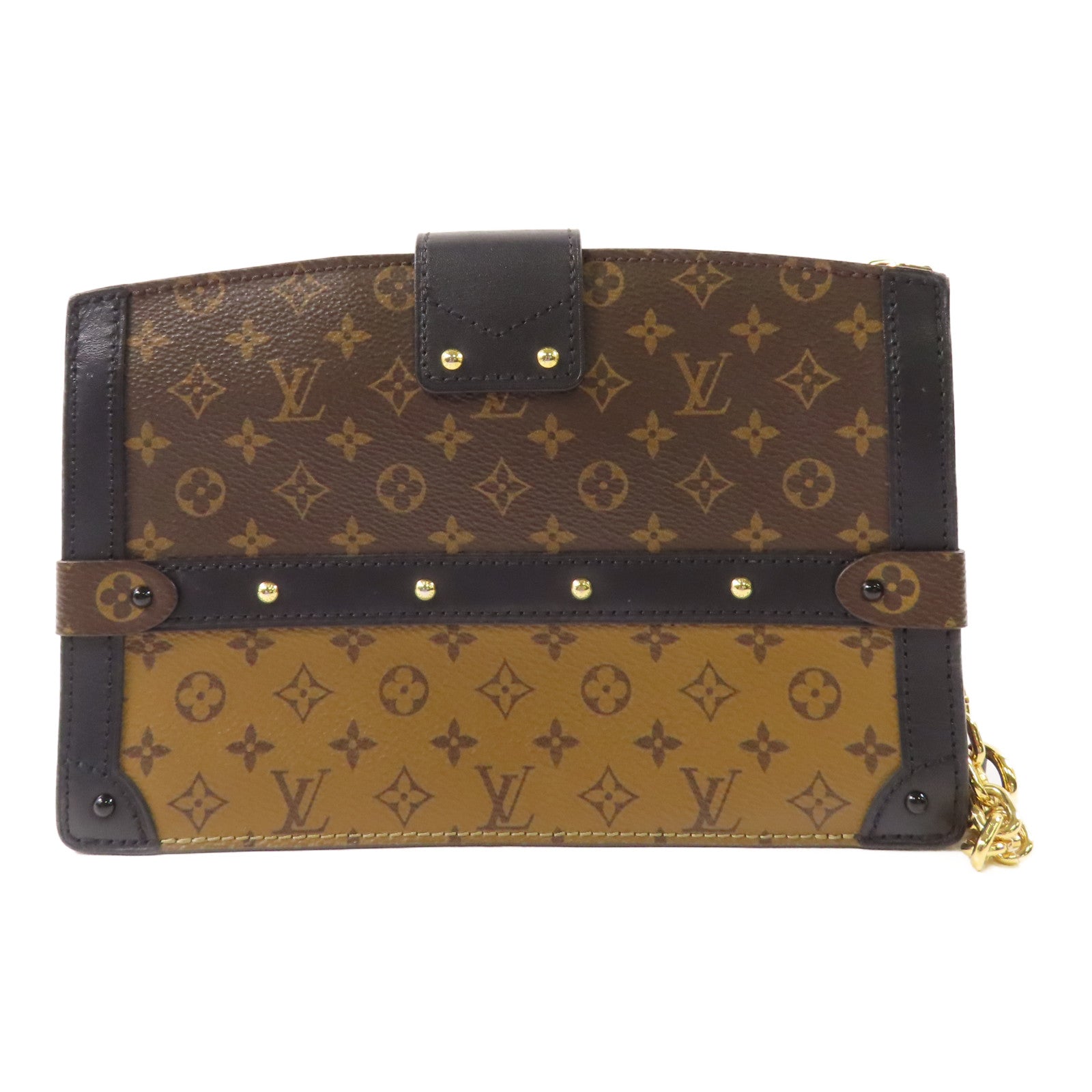 LOUIS VUITTON Monogram Reverse Trunk Clutch金扣肩背袋棕色