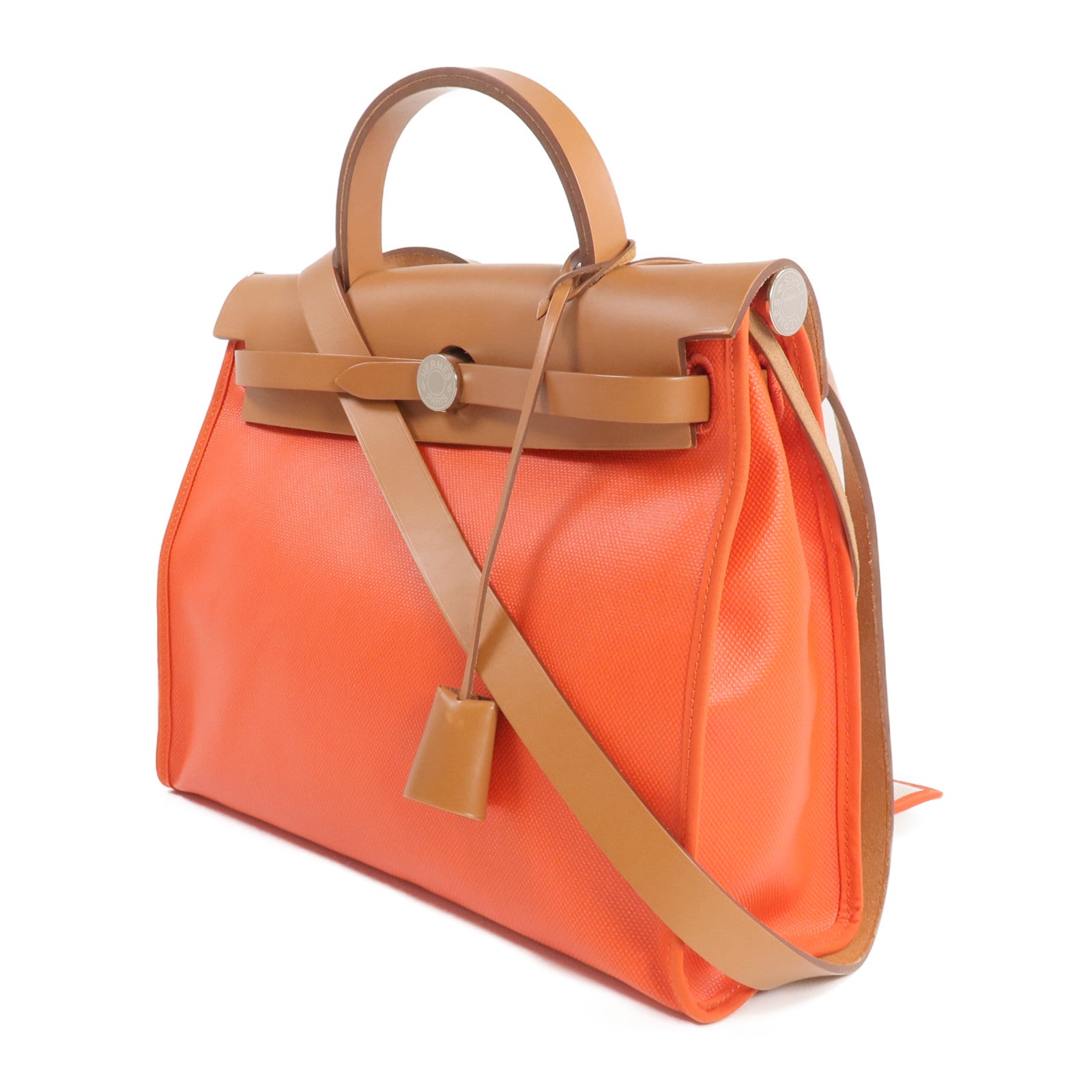 HERMES 塗層帆布Herbag PM銀扣手挽肩背兩用袋Orange