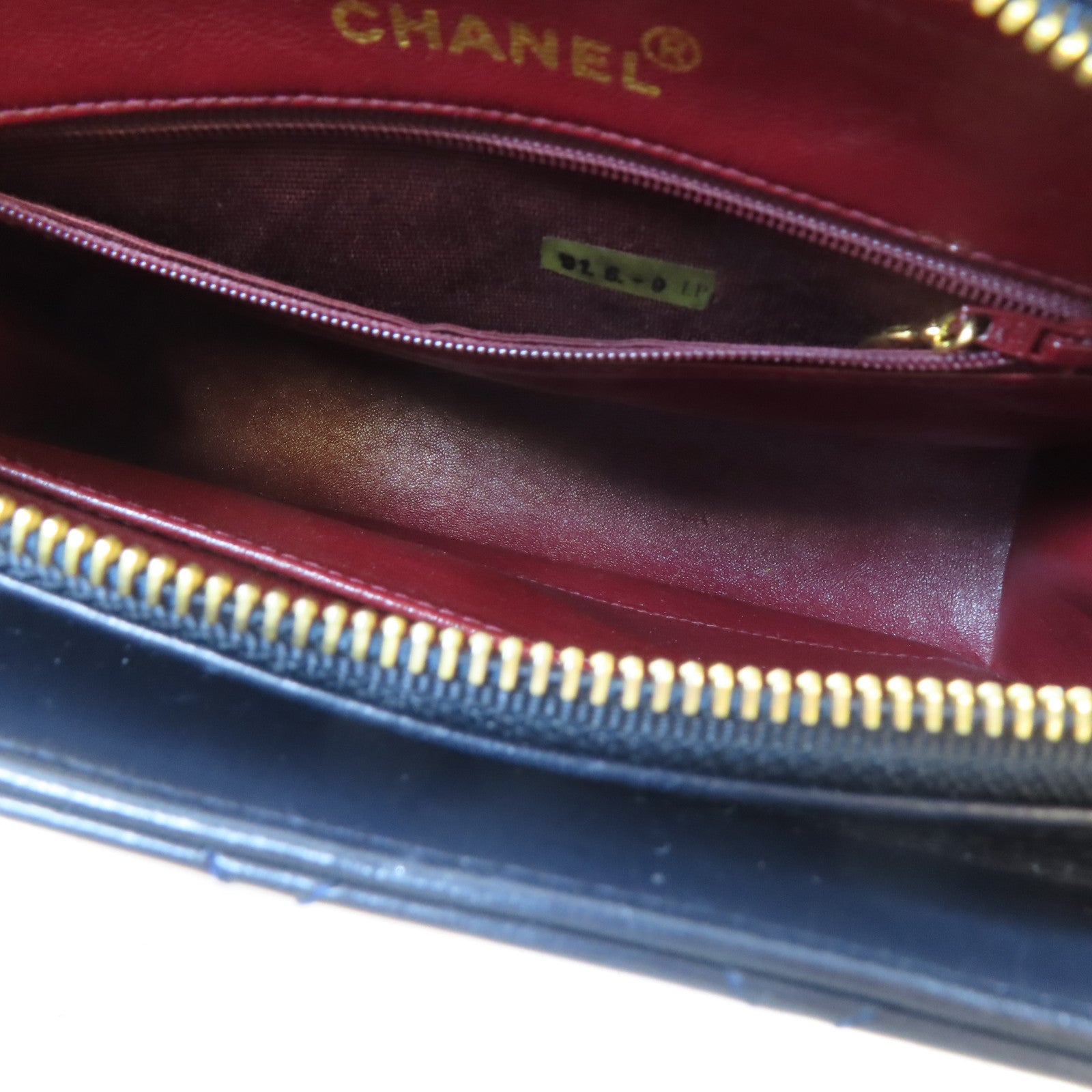 CHANEL 羊皮皮革Vintage Chain Shoulder金扣鏈帶肩背袋深藍色