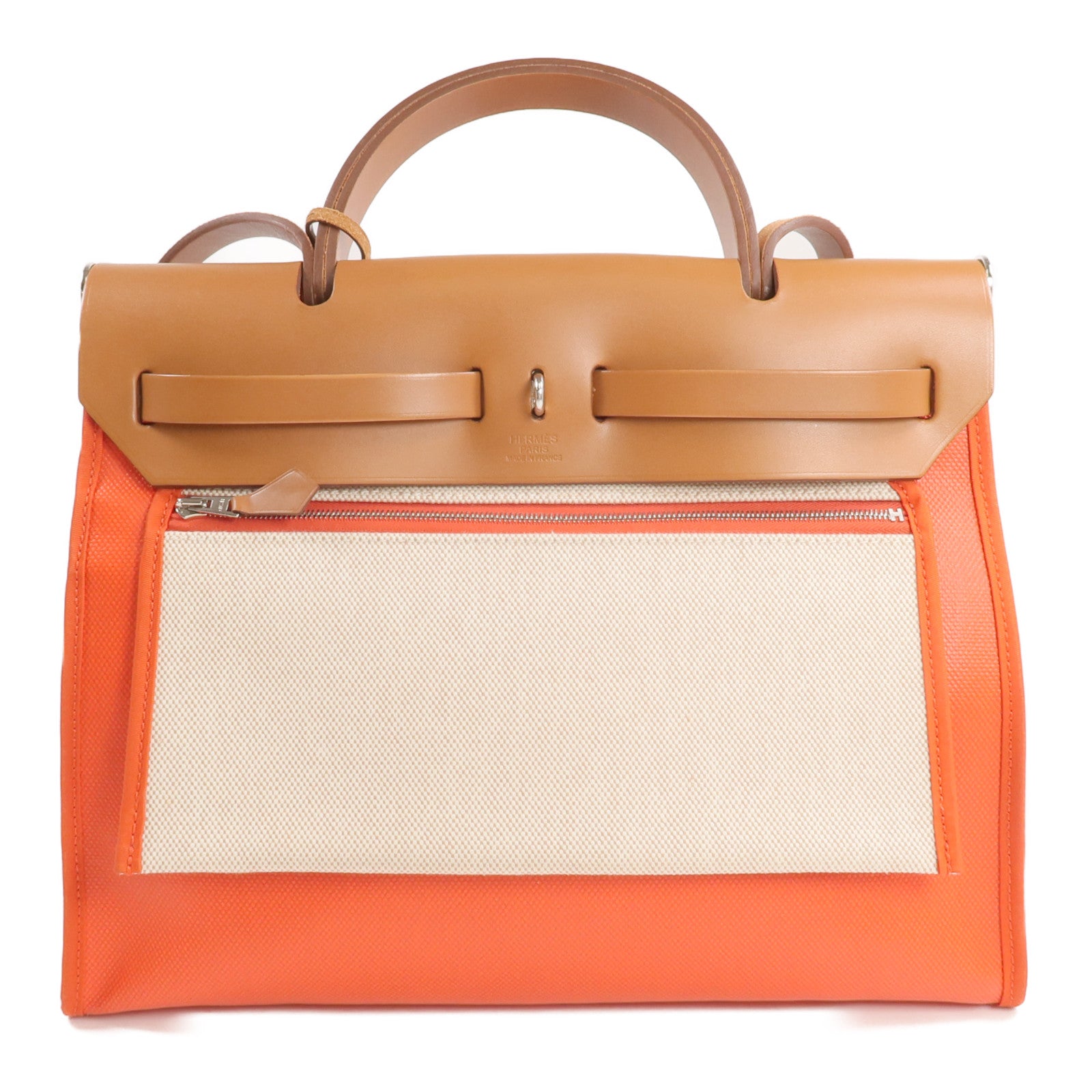 HERMES 塗層帆布Herbag PM銀扣手挽肩背兩用袋Orange
