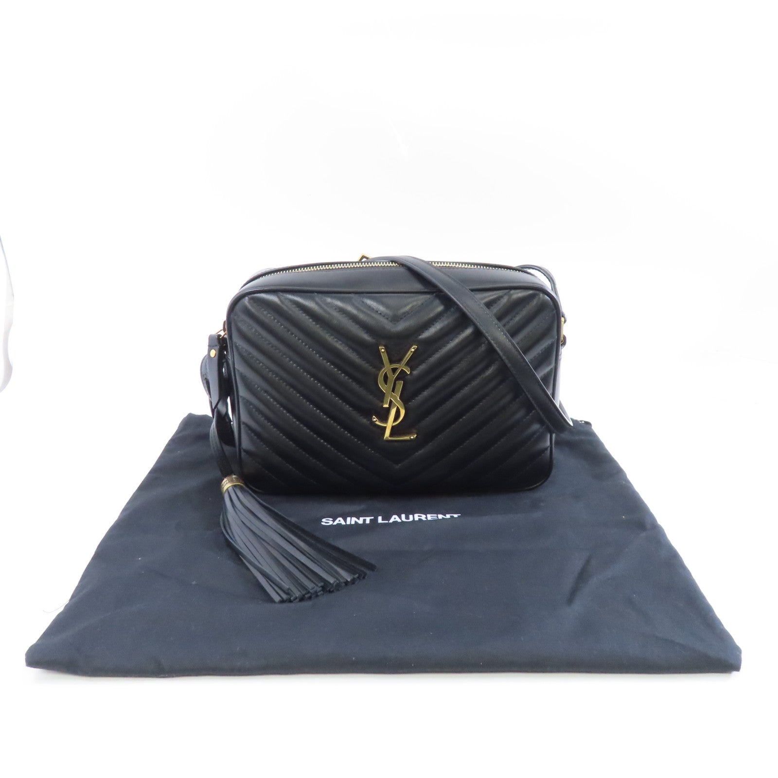 SAINT LAURENT 牛皮皮革Lou Camera Bag金扣肩背袋黑色