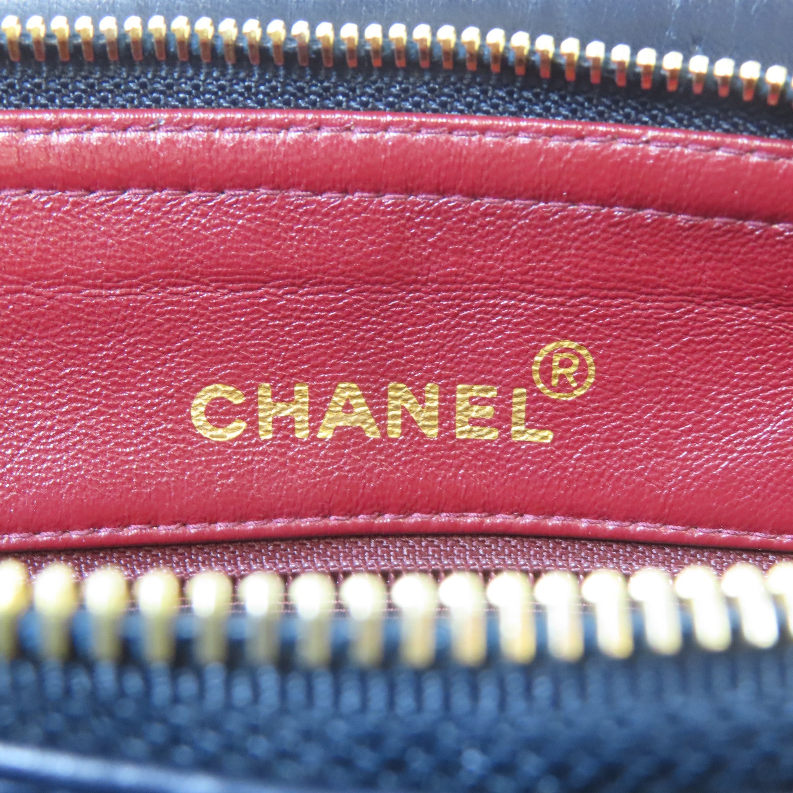 CHANEL 羊皮皮革Vintage Chain Shoulder金扣鏈帶肩背袋深藍色