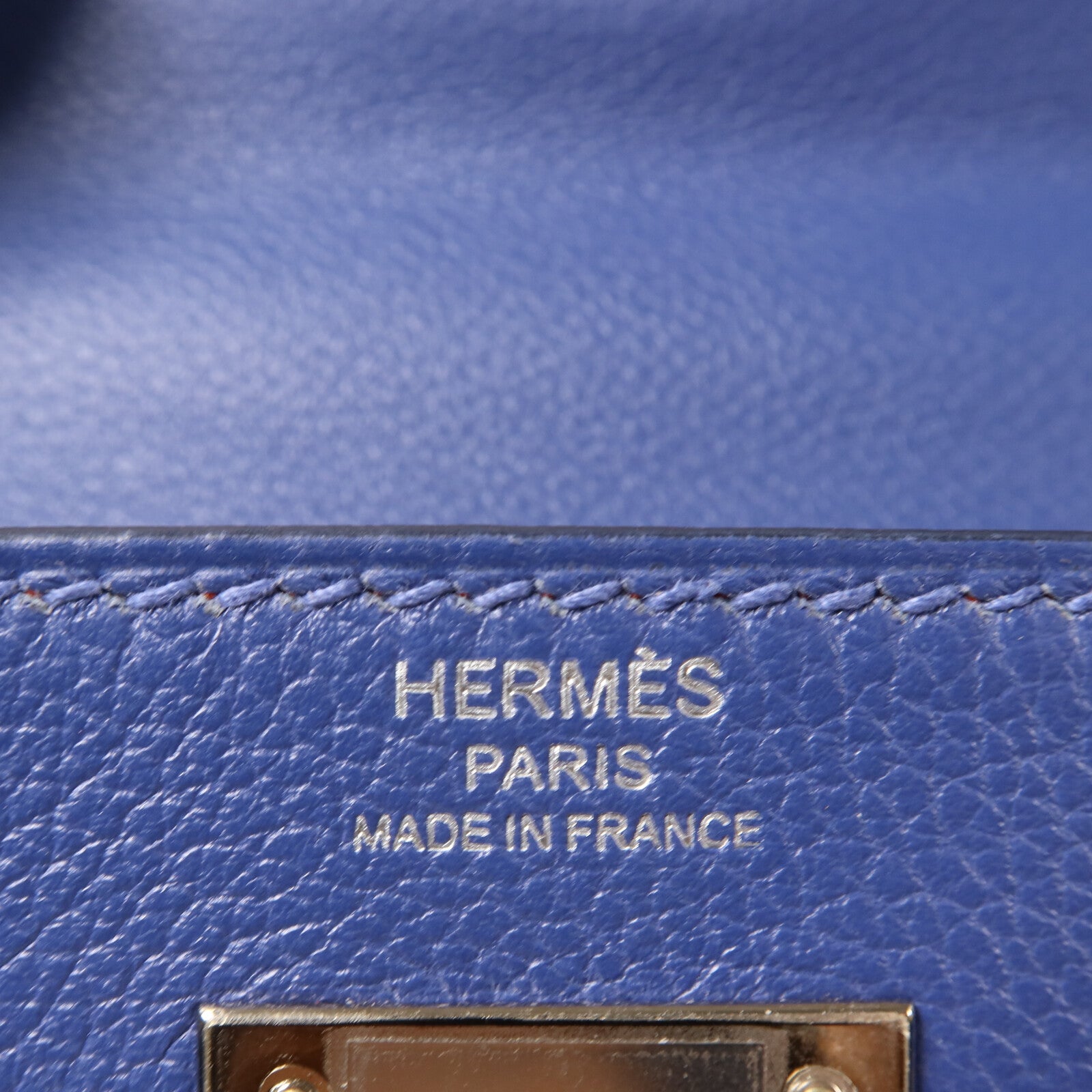 HERMES Evercolor皮革Kelly 28手挽肩背兩用袋Bleu Brighton/Orange Poppy