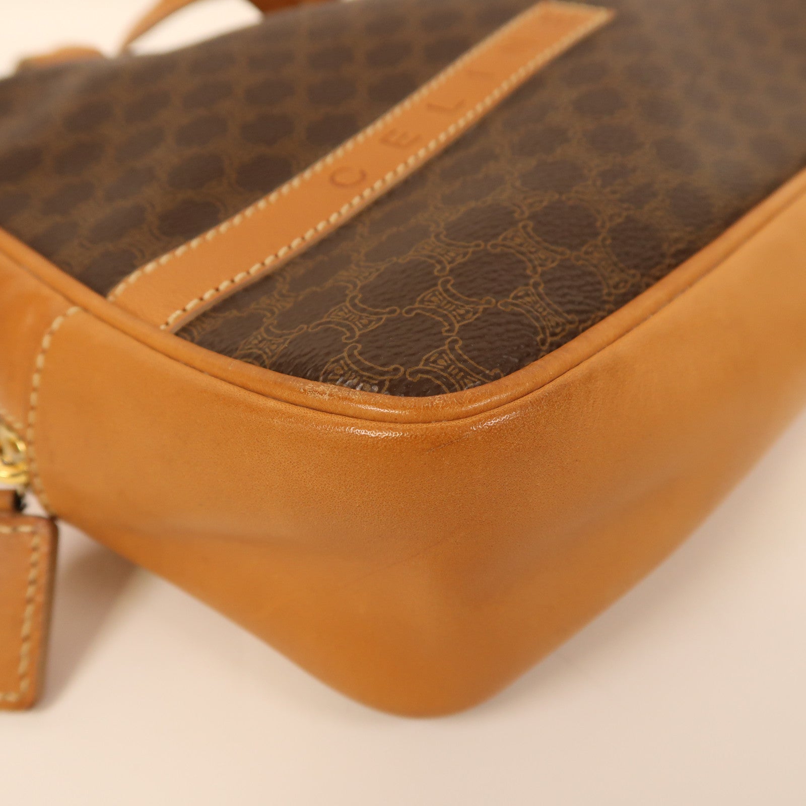 CELINE 塗層帆布/牛皮皮革Vintage Hand Bag金扣手挽袋棕色