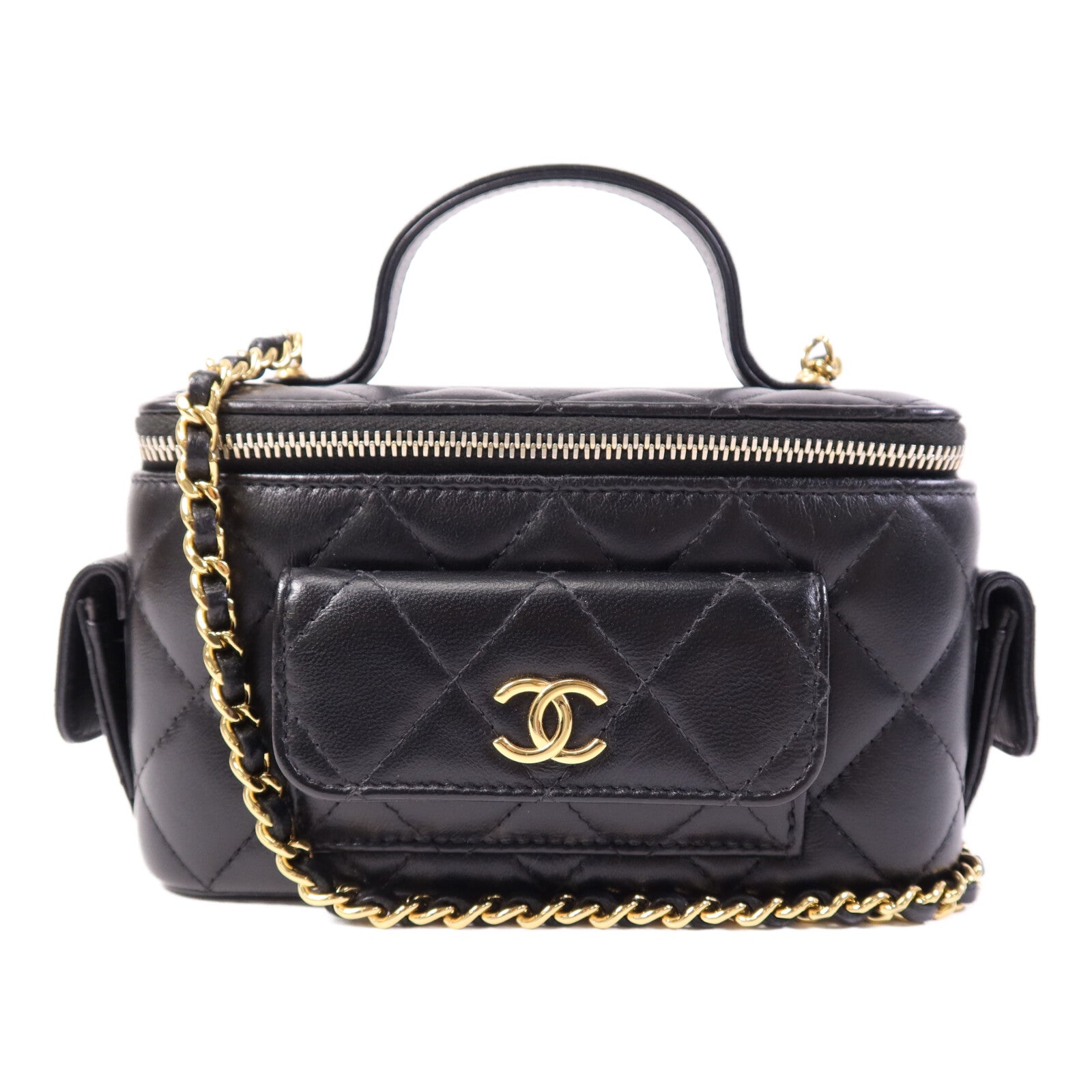CHANEL 【激減優惠】羊皮皮革Vanity Case金扣鏈帶肩背袋