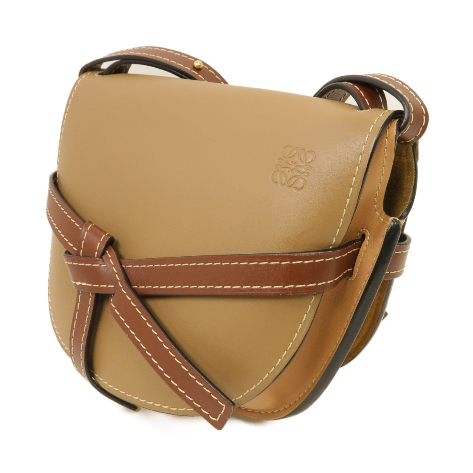 LOEWE 牛皮皮革Gate Small金扣肩背袋棕色
