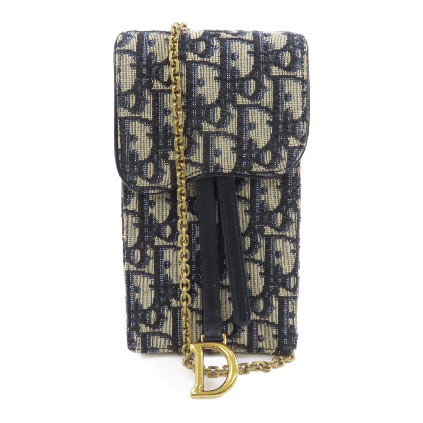 Dior 帆布Chain Shoulder Bag金扣鏈帶肩背袋藍色