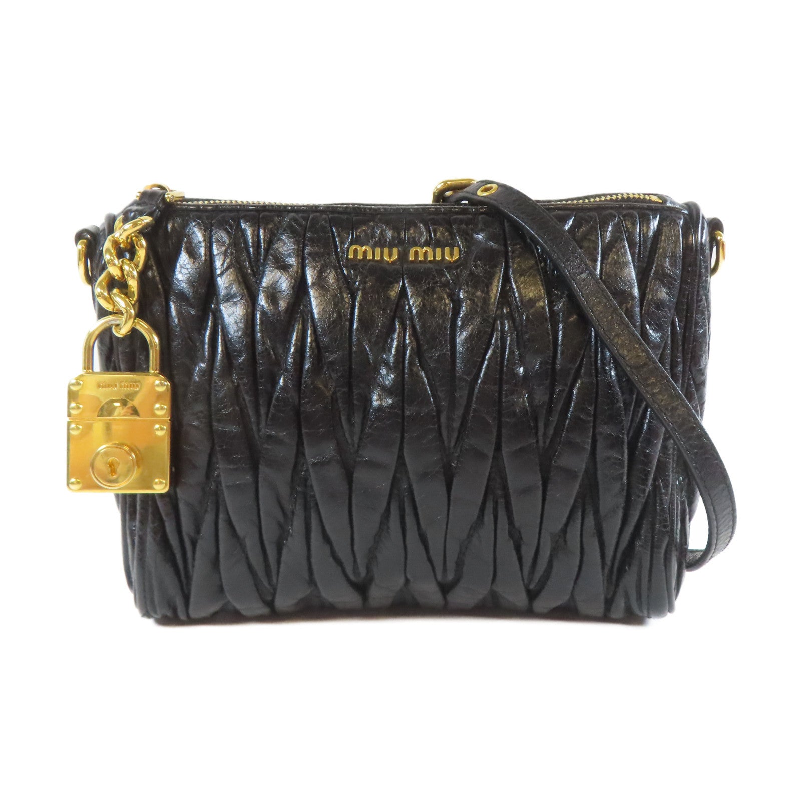 Miu Miu 皮革Hand Bag金扣手挽袋黑色