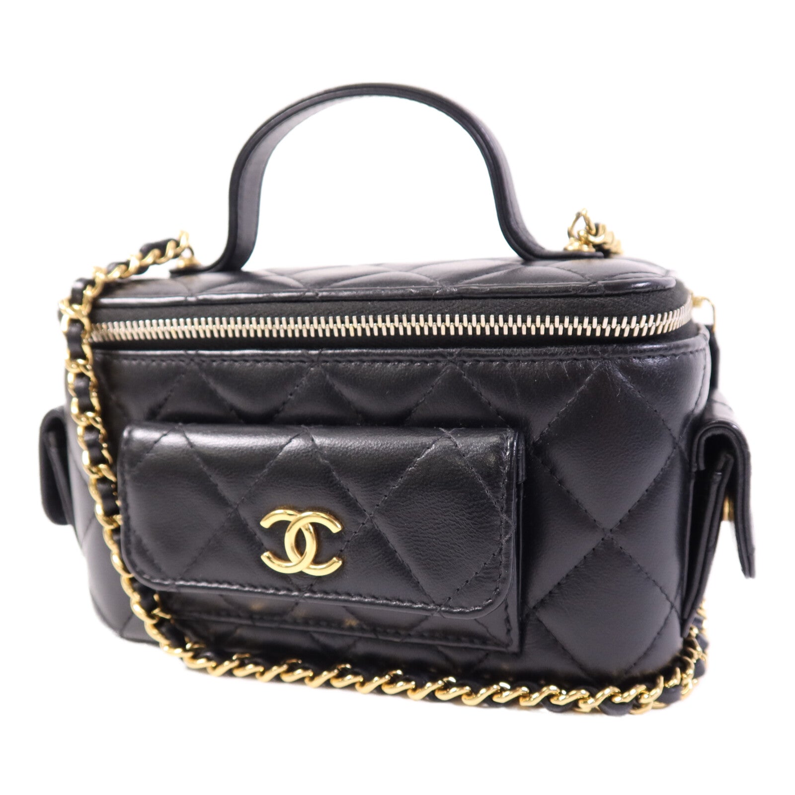 CHANEL 【激減優惠】羊皮皮革Vanity Case金扣鏈帶肩背袋