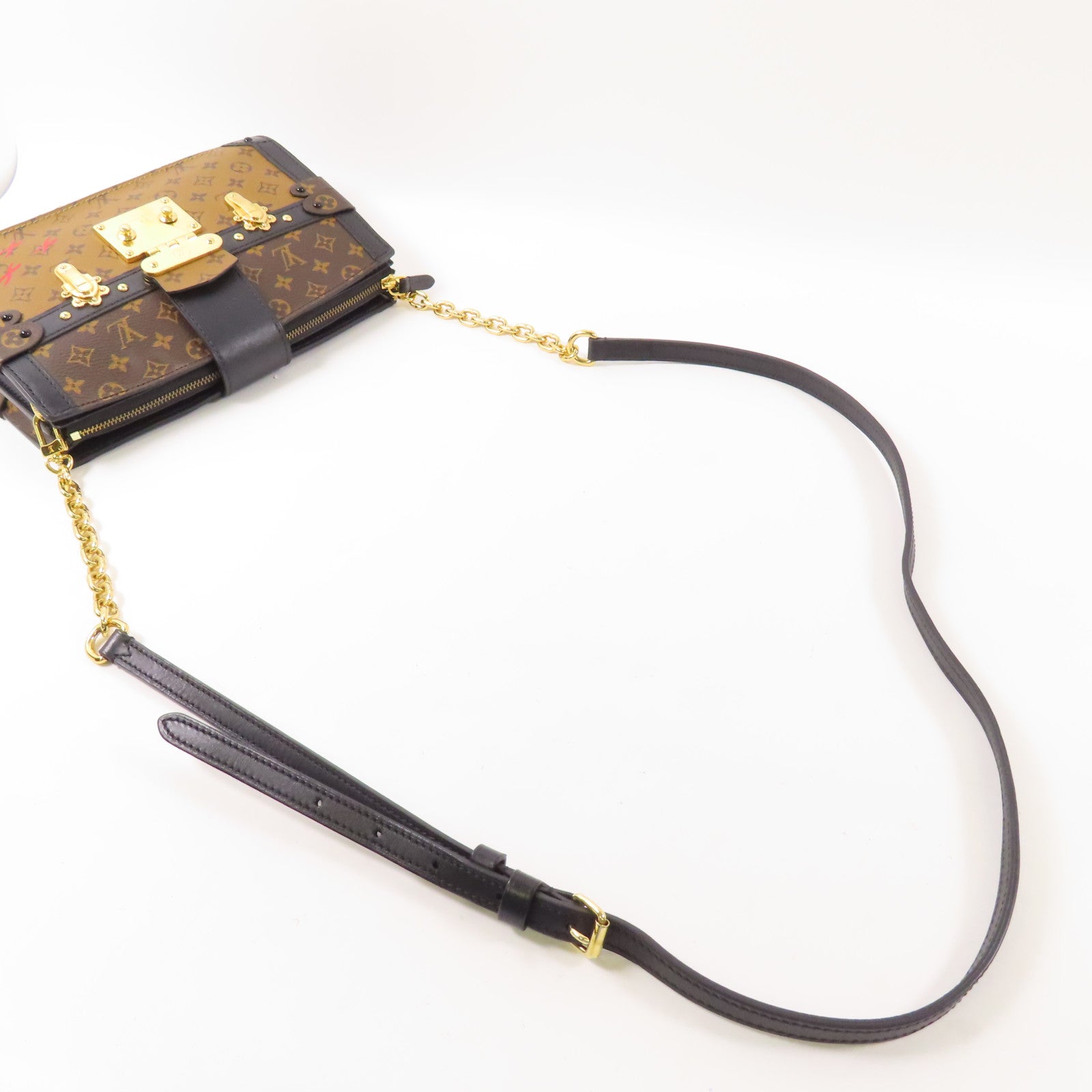 LOUIS VUITTON Monogram Reverse Trunk Clutch金扣肩背袋棕色