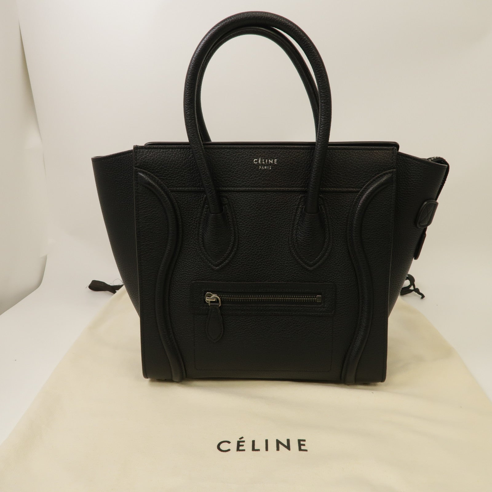 CELINE 牛皮皮革Micro Luggage銀扣手挽袋黑色