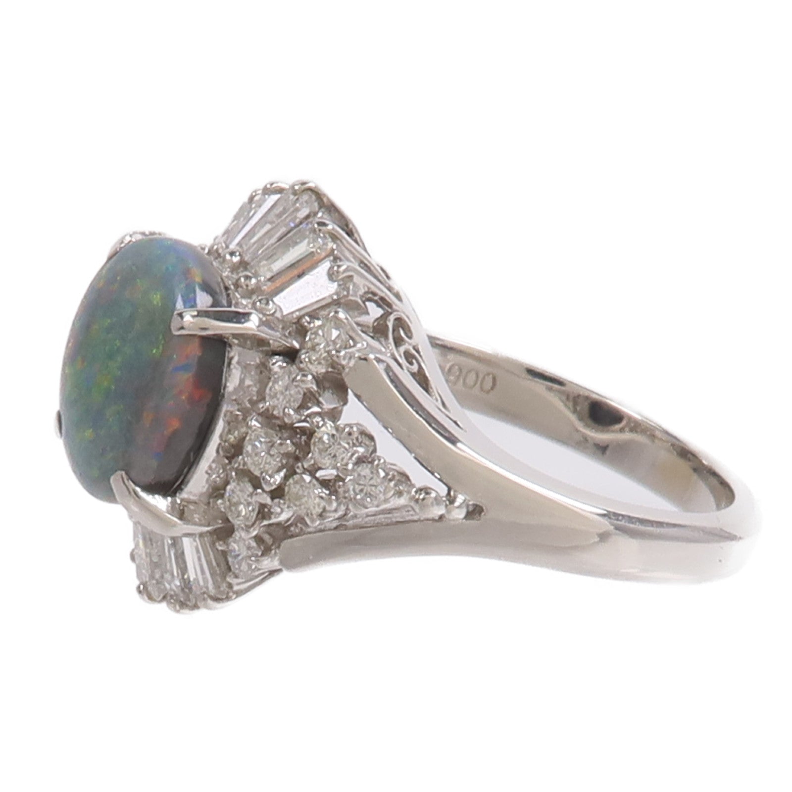 JEWELRY PT900鉑金Black Opal Diamond Ring黑蛋白石/鑽石戒指