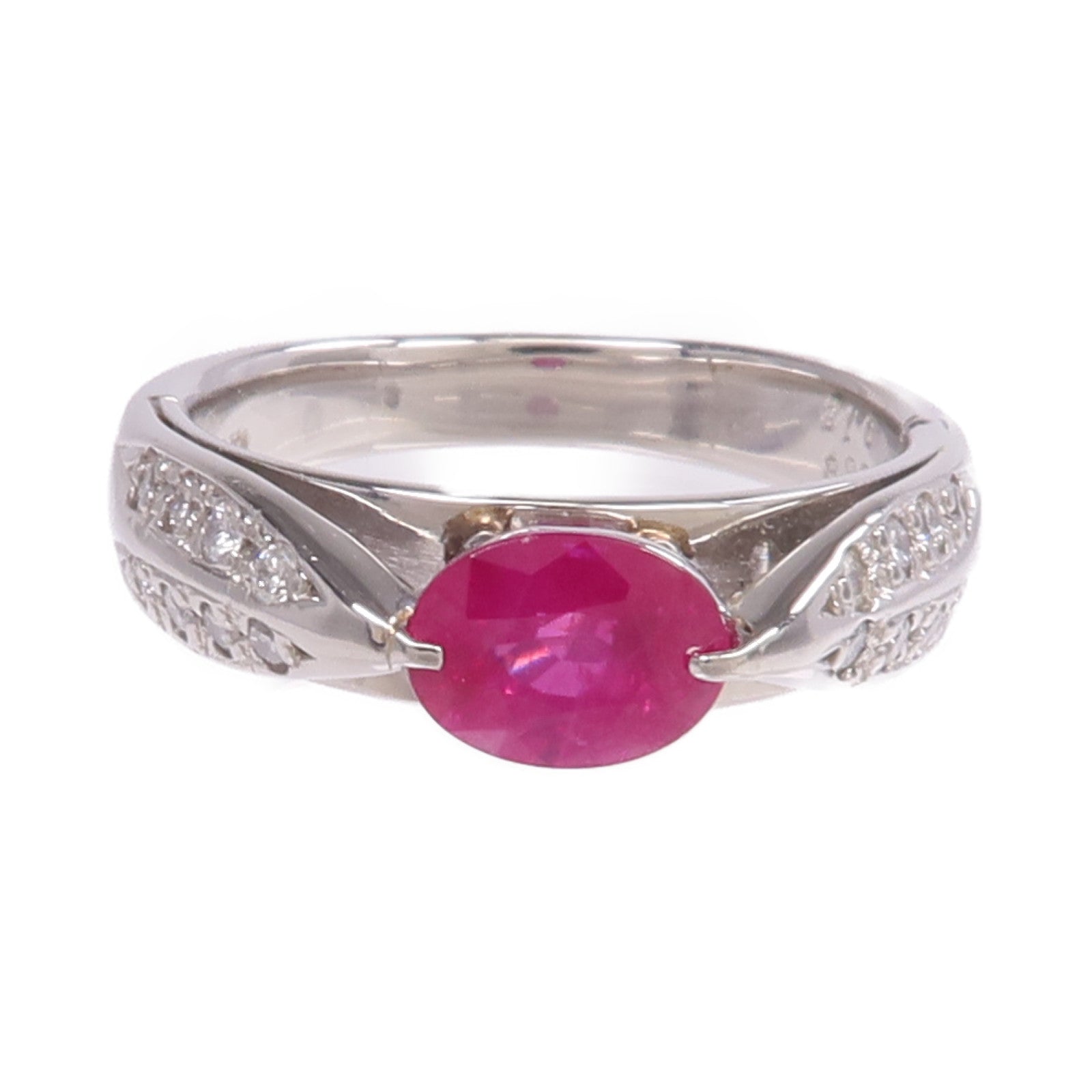 JEWELRY 【激減優惠】PT900鉑金Ruby Diamond Ring紅寶石/鑽石戒指US#6