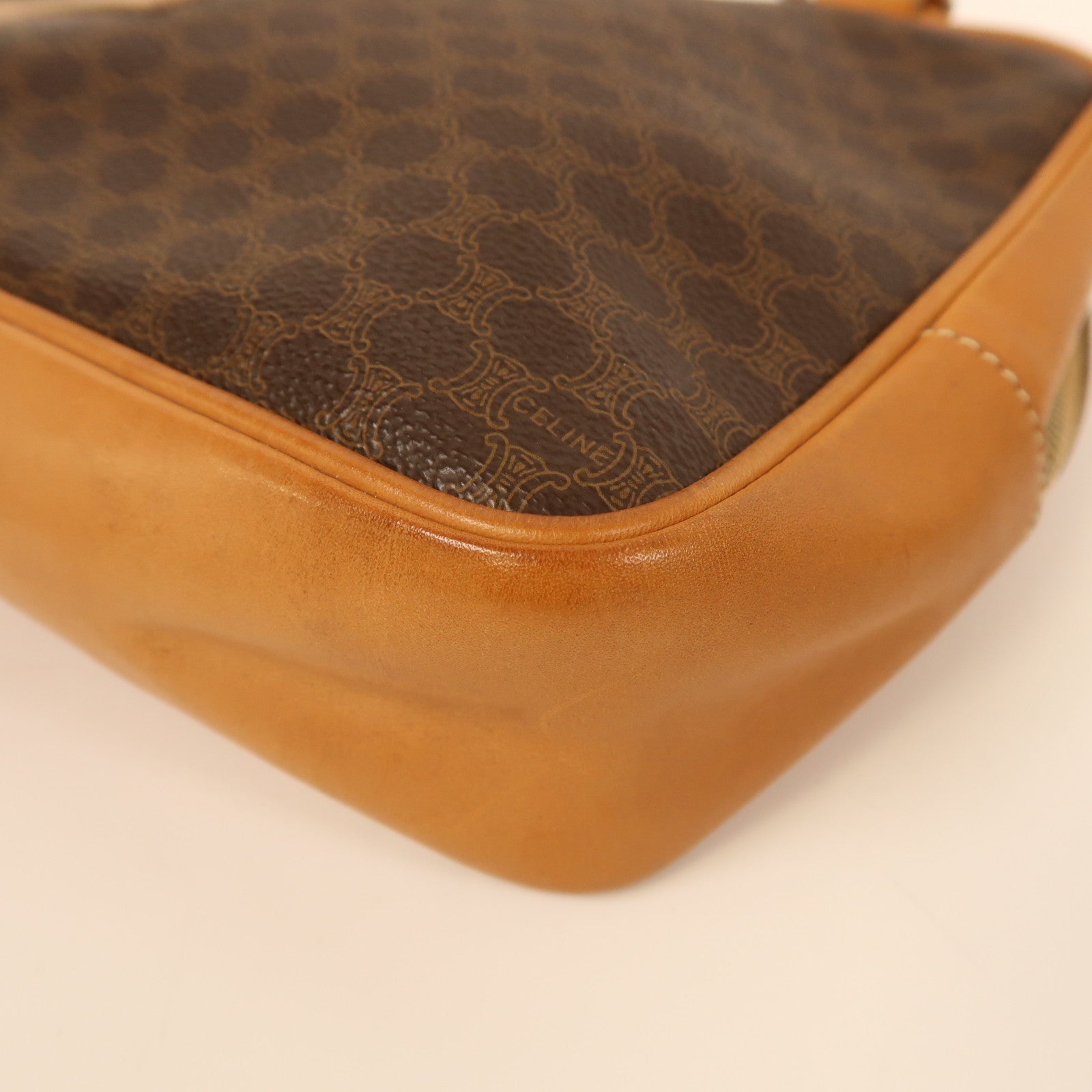 CELINE 塗層帆布/牛皮皮革Vintage Hand Bag金扣手挽袋棕色