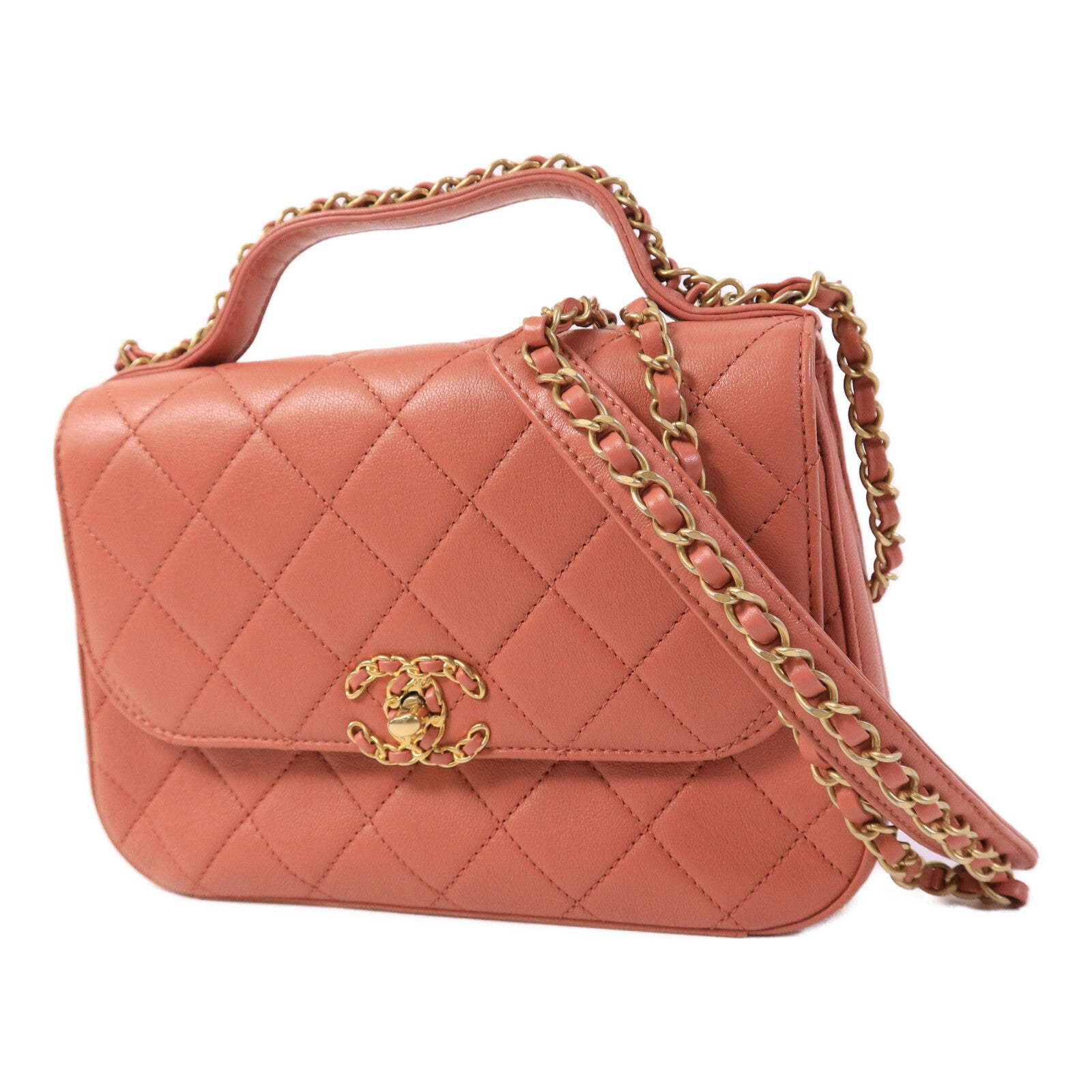 CHANEL 牛皮皮革Top Handle Messenger手挽肩背兩用袋