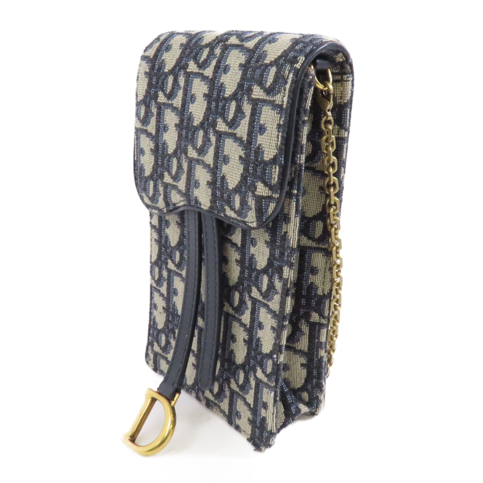 Dior 帆布Chain Shoulder Bag金扣鏈帶肩背袋藍色