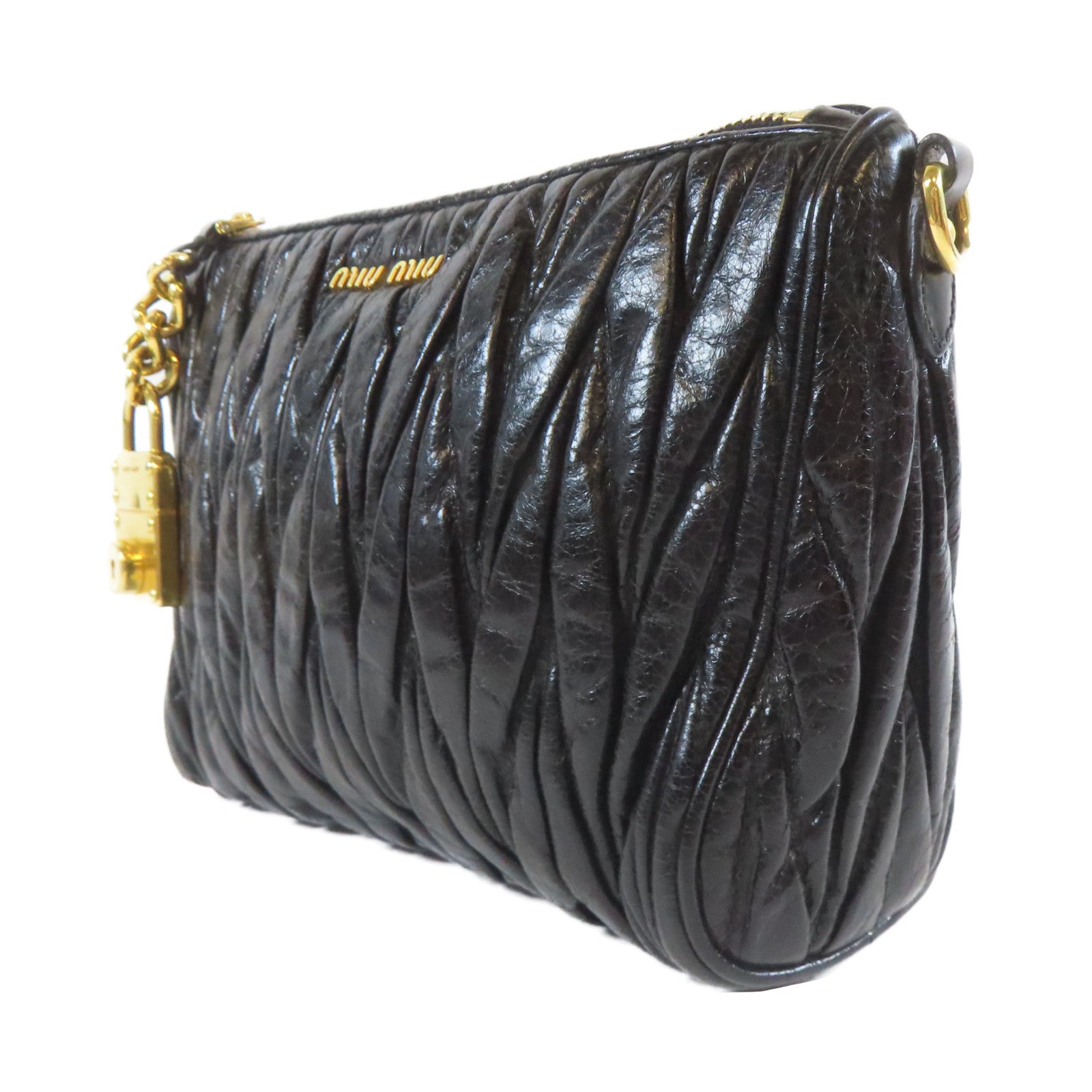 Miu Miu 皮革Hand Bag金扣手挽袋黑色