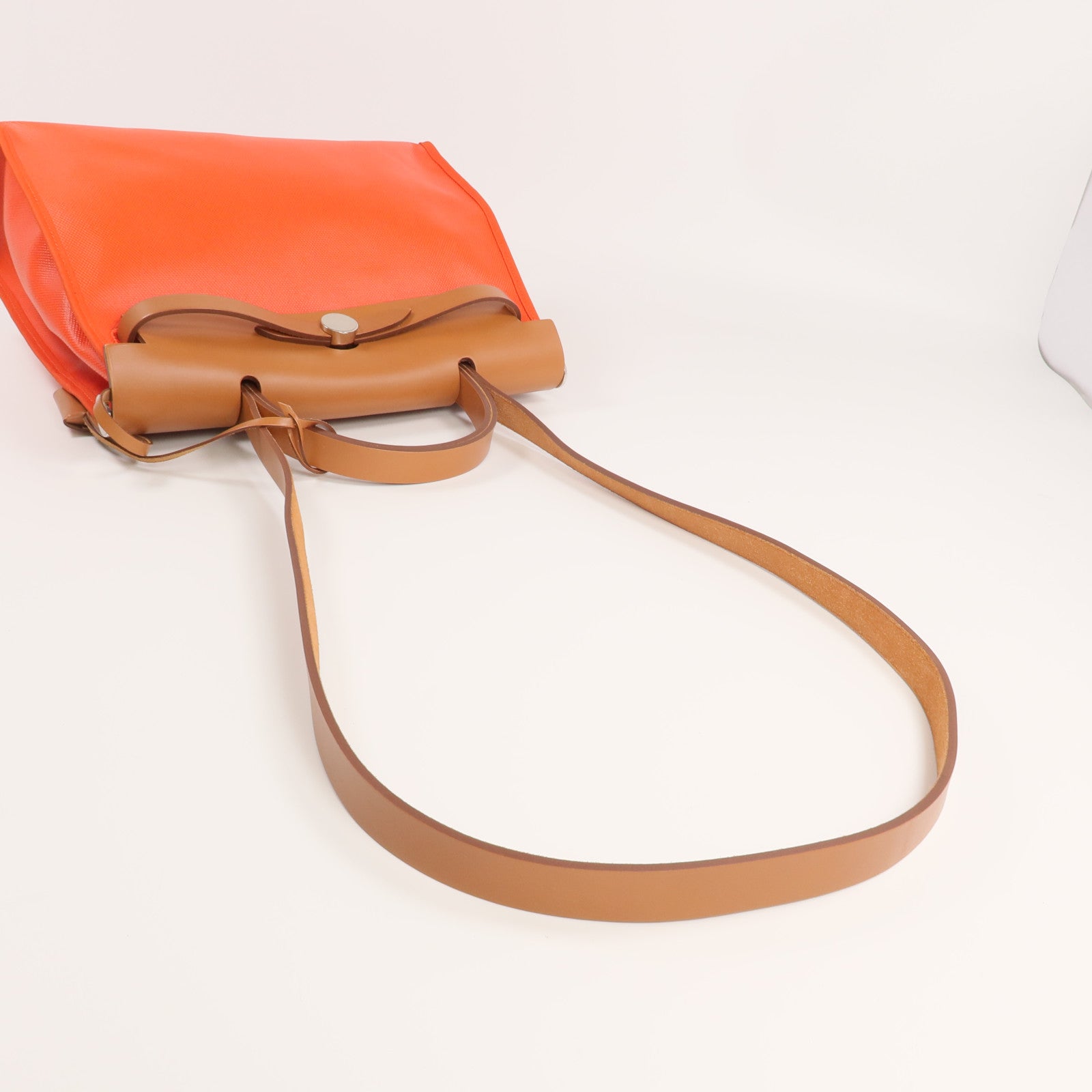 HERMES 塗層帆布Herbag PM銀扣手挽肩背兩用袋Orange