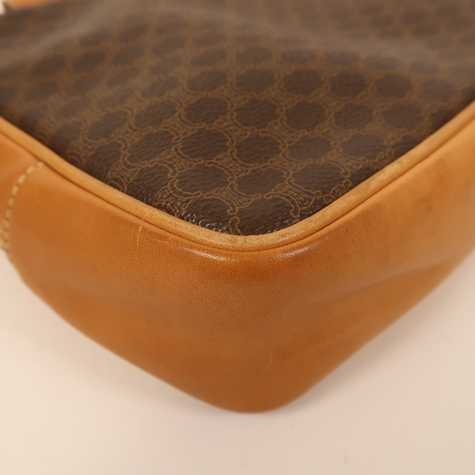 CELINE 塗層帆布/牛皮皮革Vintage Hand Bag金扣手挽袋棕色