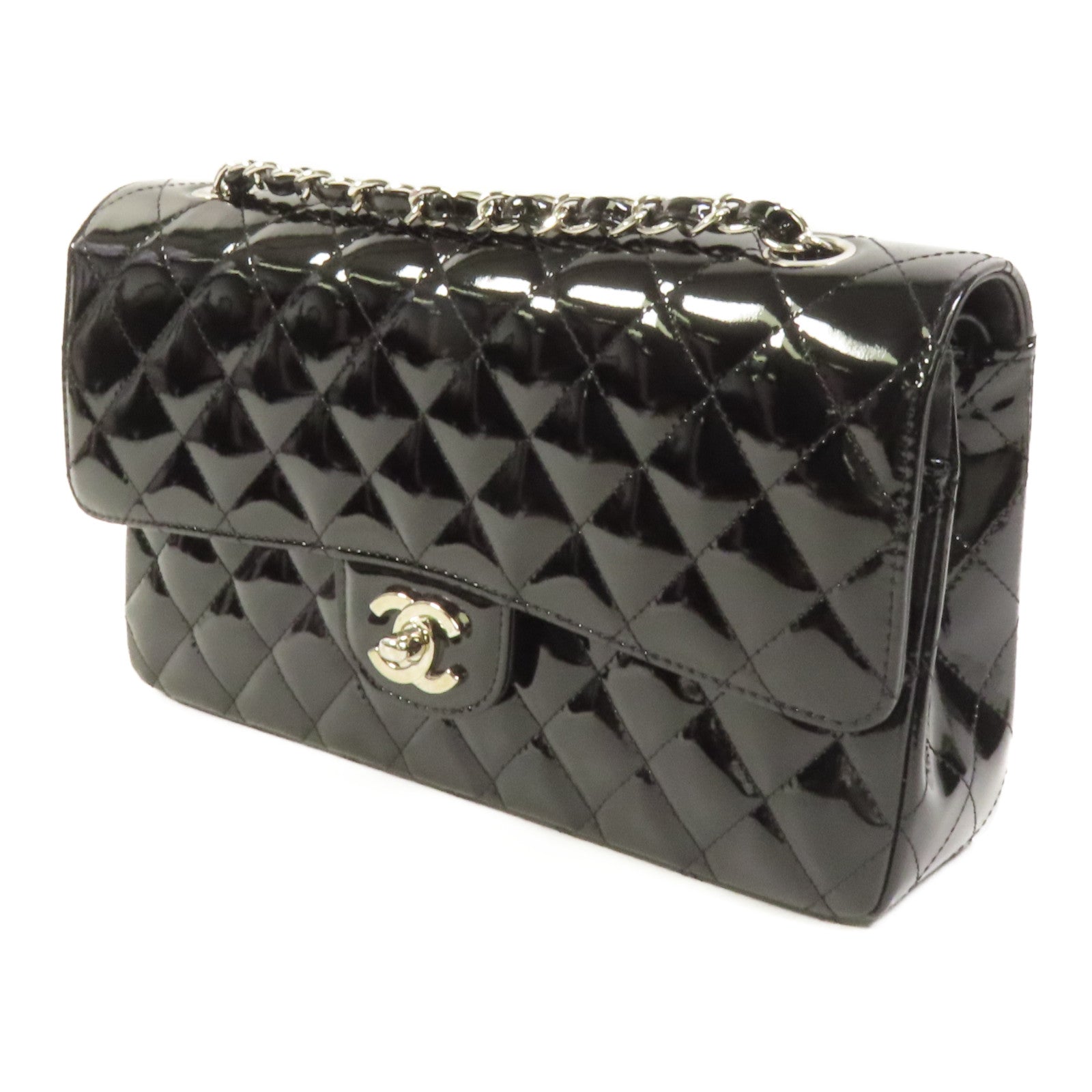 CHANEL 漆皮皮革Classic 25銀扣鏈帶肩背袋