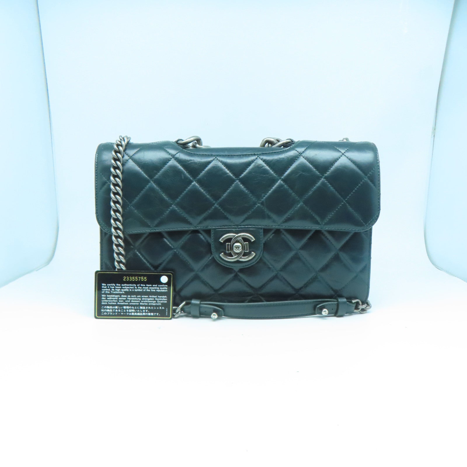 CHANEL 【激減優惠】牛皮皮革Chain Shoulder銀扣鏈帶肩背袋綠色