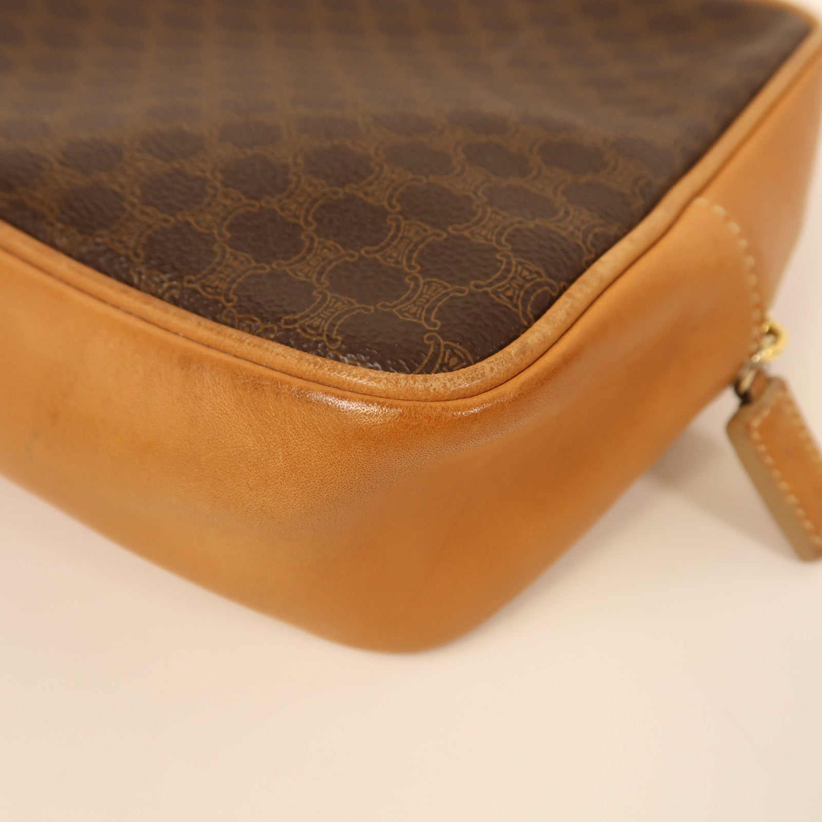 CELINE 塗層帆布/牛皮皮革Vintage Hand Bag金扣手挽袋棕色