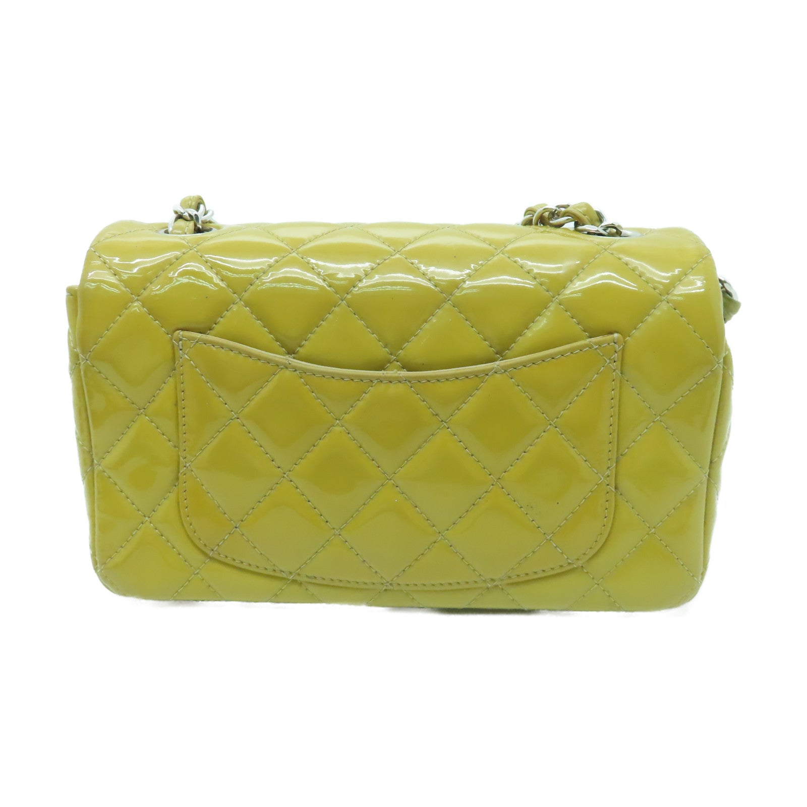 CHANEL 【清倉大減價】菱格漆皮皮革Classic 20cm銀扣鏈帶肩背袋黃色