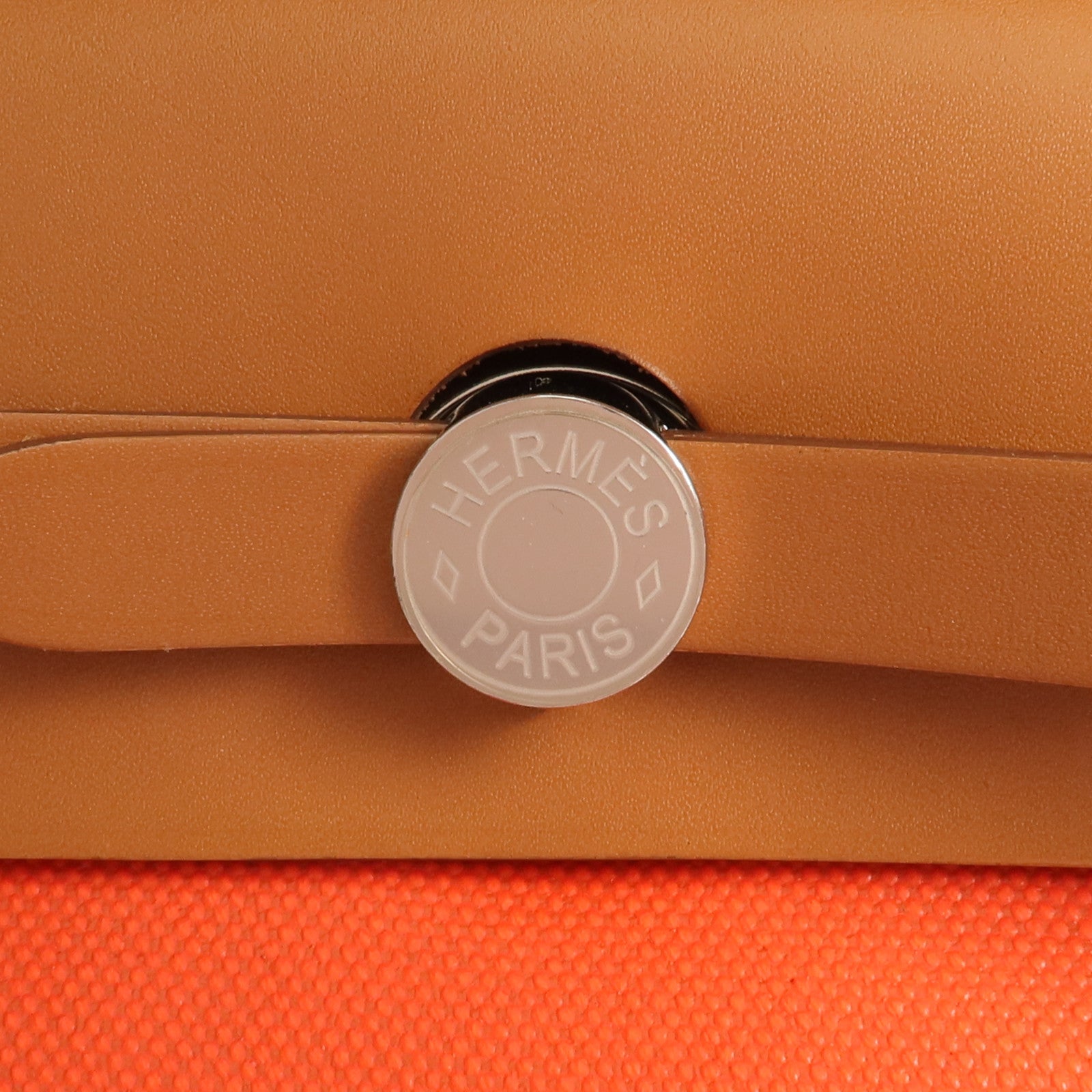 HERMES 塗層帆布Herbag PM銀扣手挽肩背兩用袋Orange