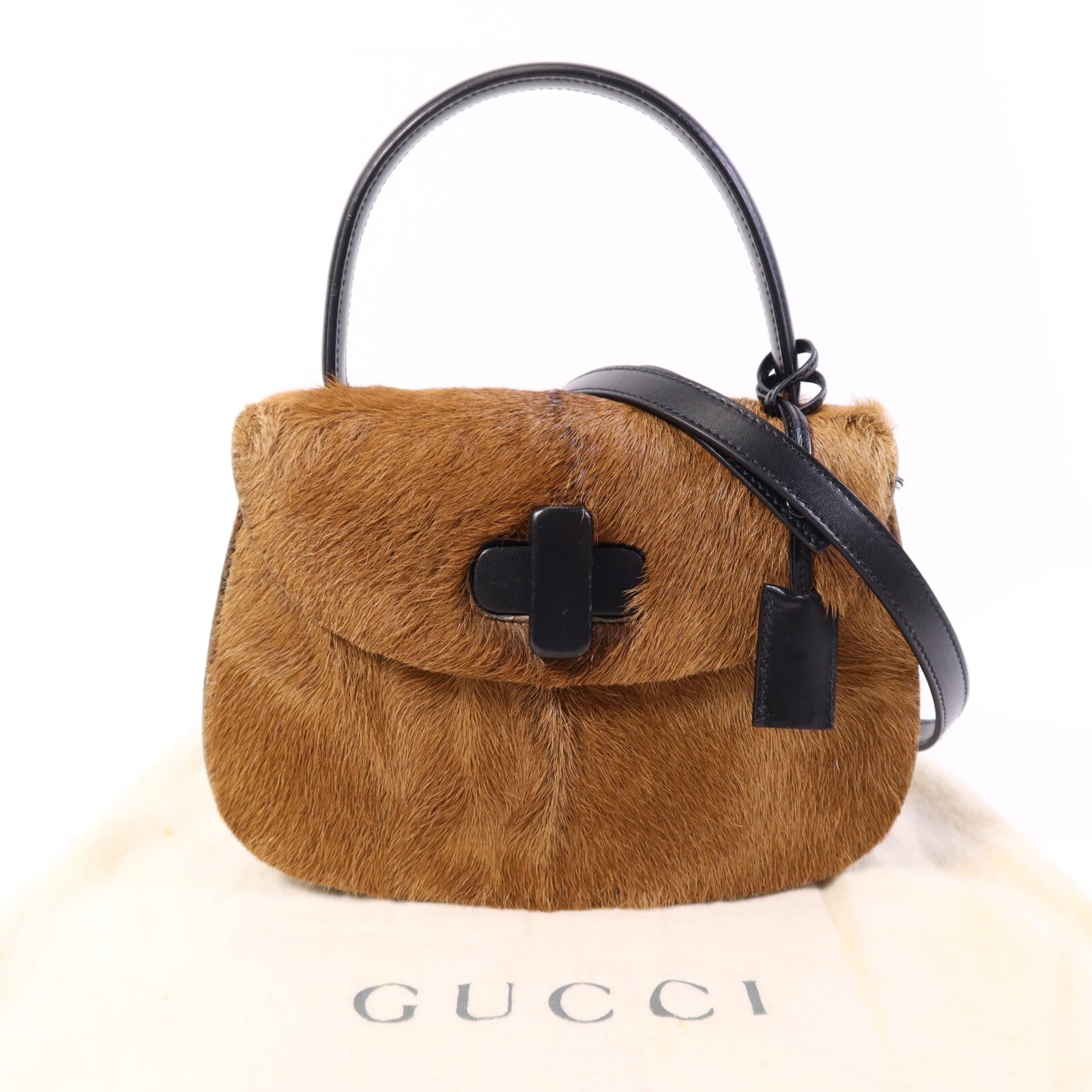 GUCCI 馬毛/牛皮皮革Vintage Bamboo手挽袋